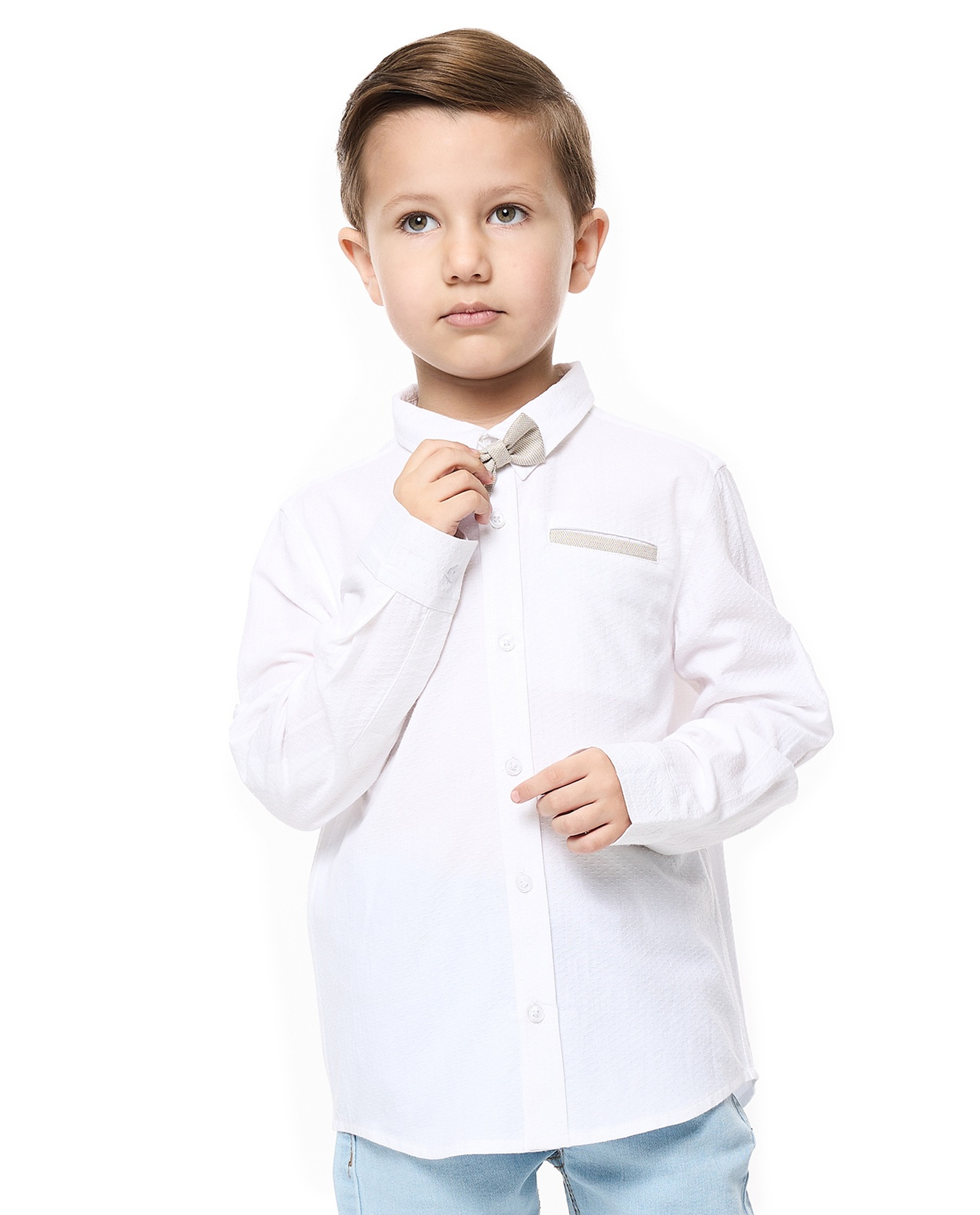 Solid Shirt with Classic Collar and Long Sleeves