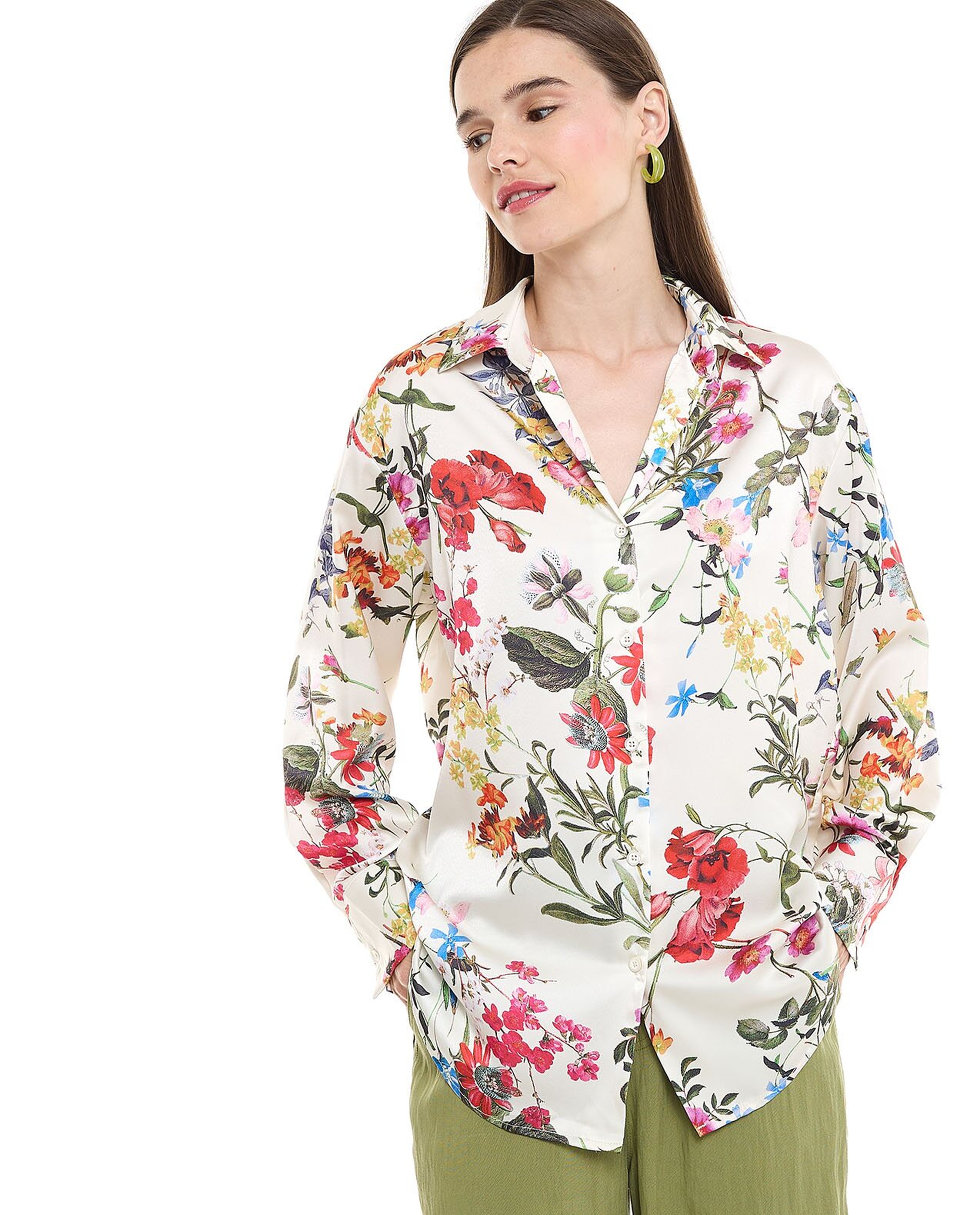 Floral Print Shirt with Classic Collar and Long Sleeves