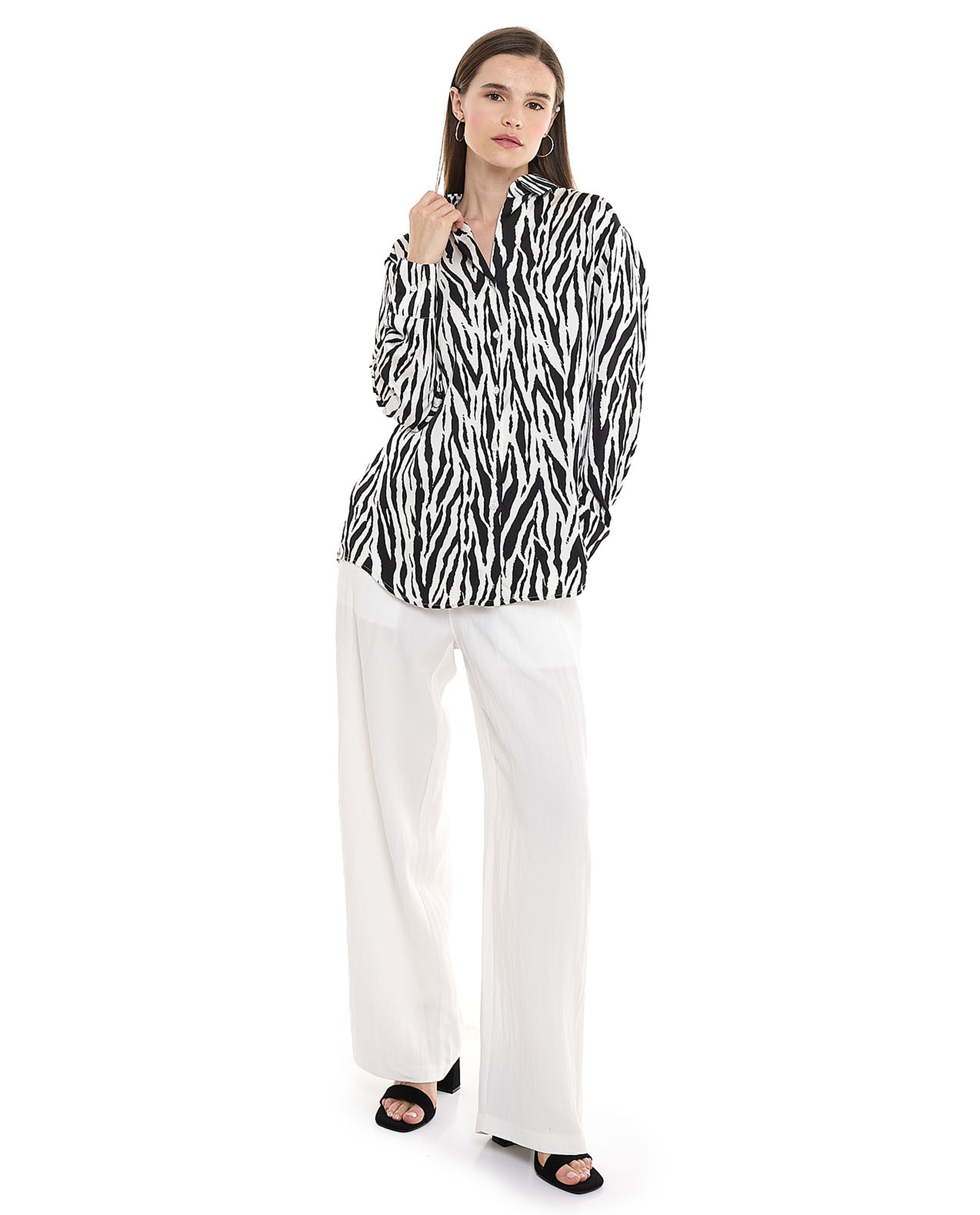 Zebra Print with Spread Collar and Long Sleeves