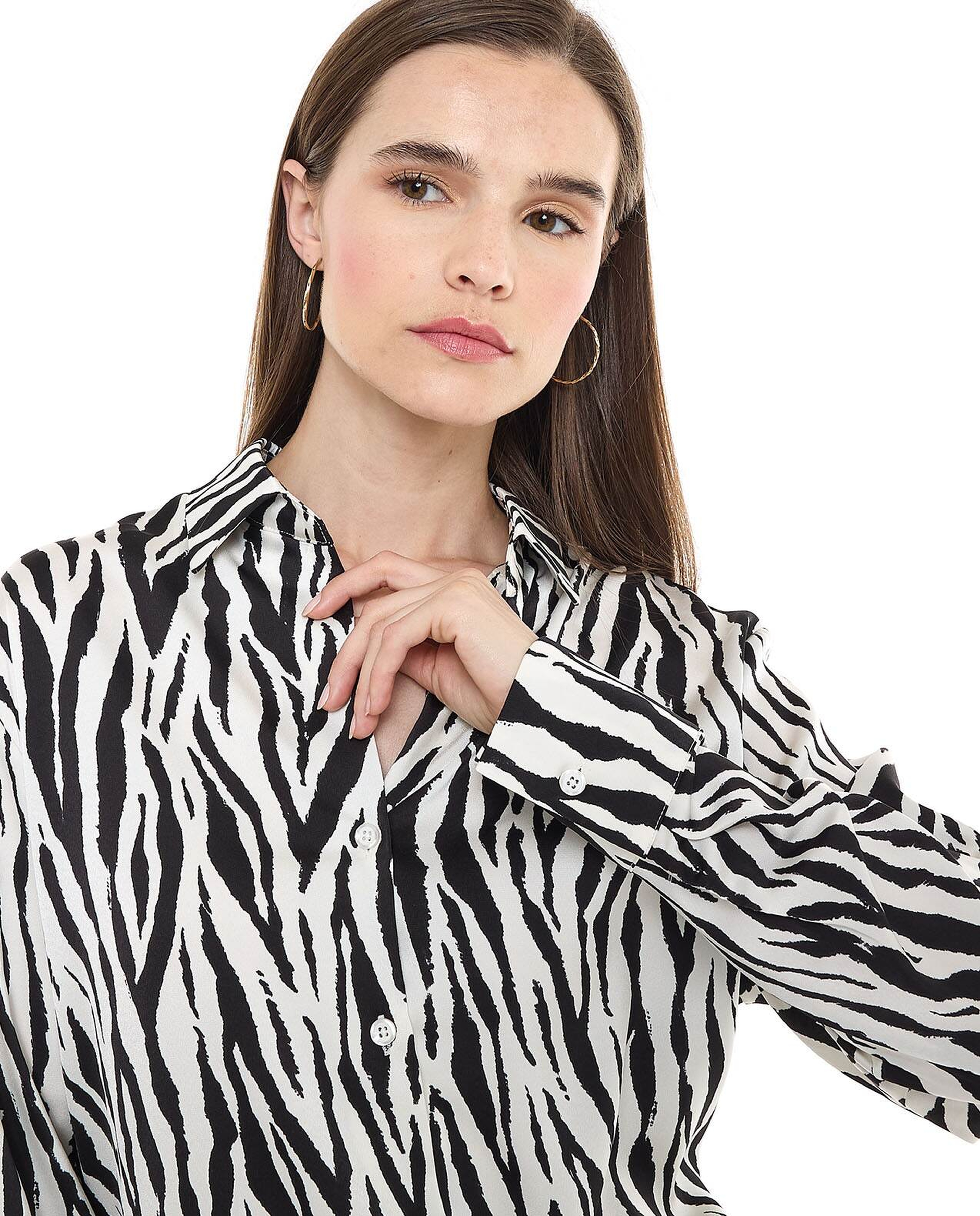 Zebra Print with Spread Collar and Long Sleeves