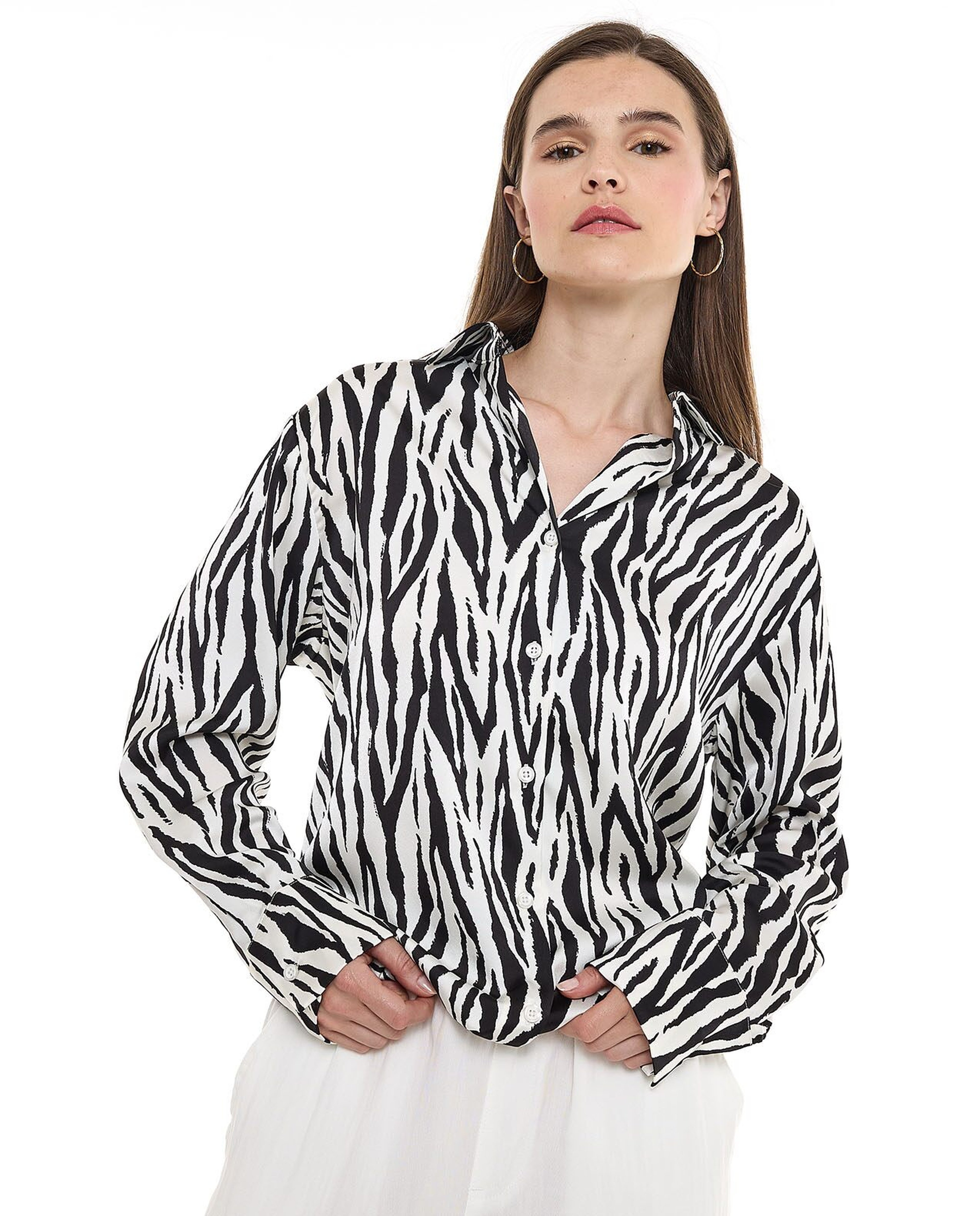 Zebra Print with Spread Collar and Long Sleeves