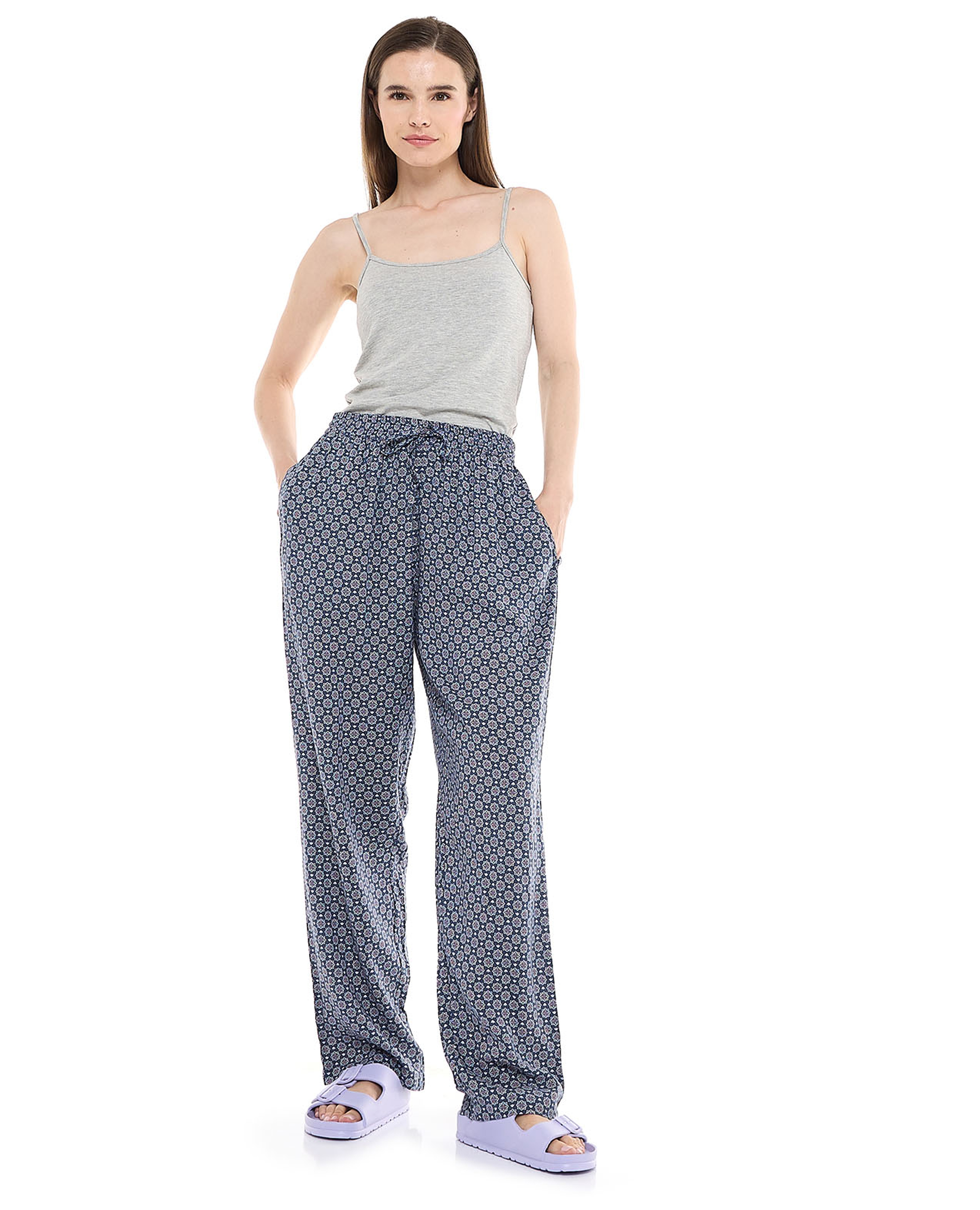 بنطال بيجاما بطبعة ورباط على الخصر