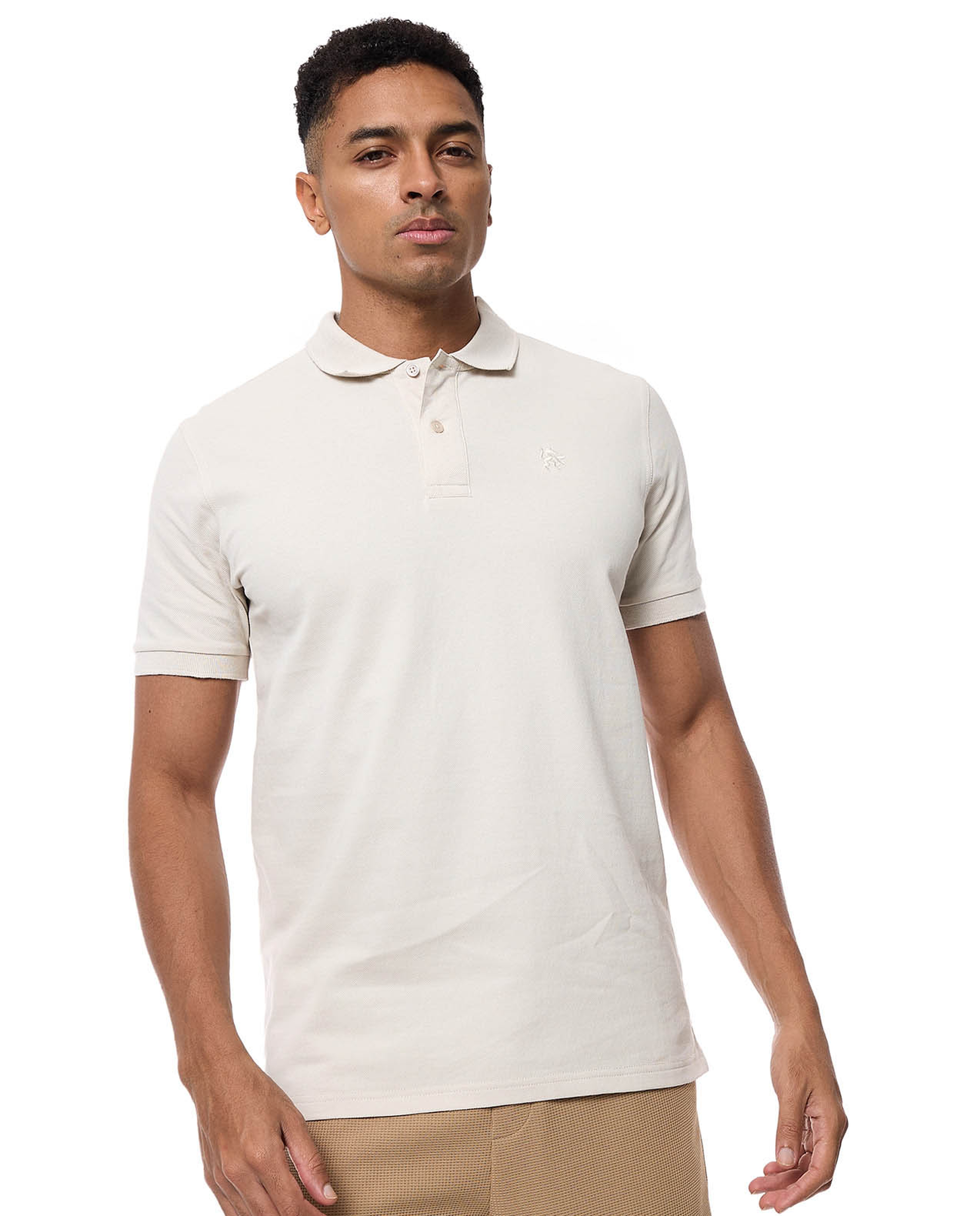 Textured Polo T-Shirt with Short Sleeves