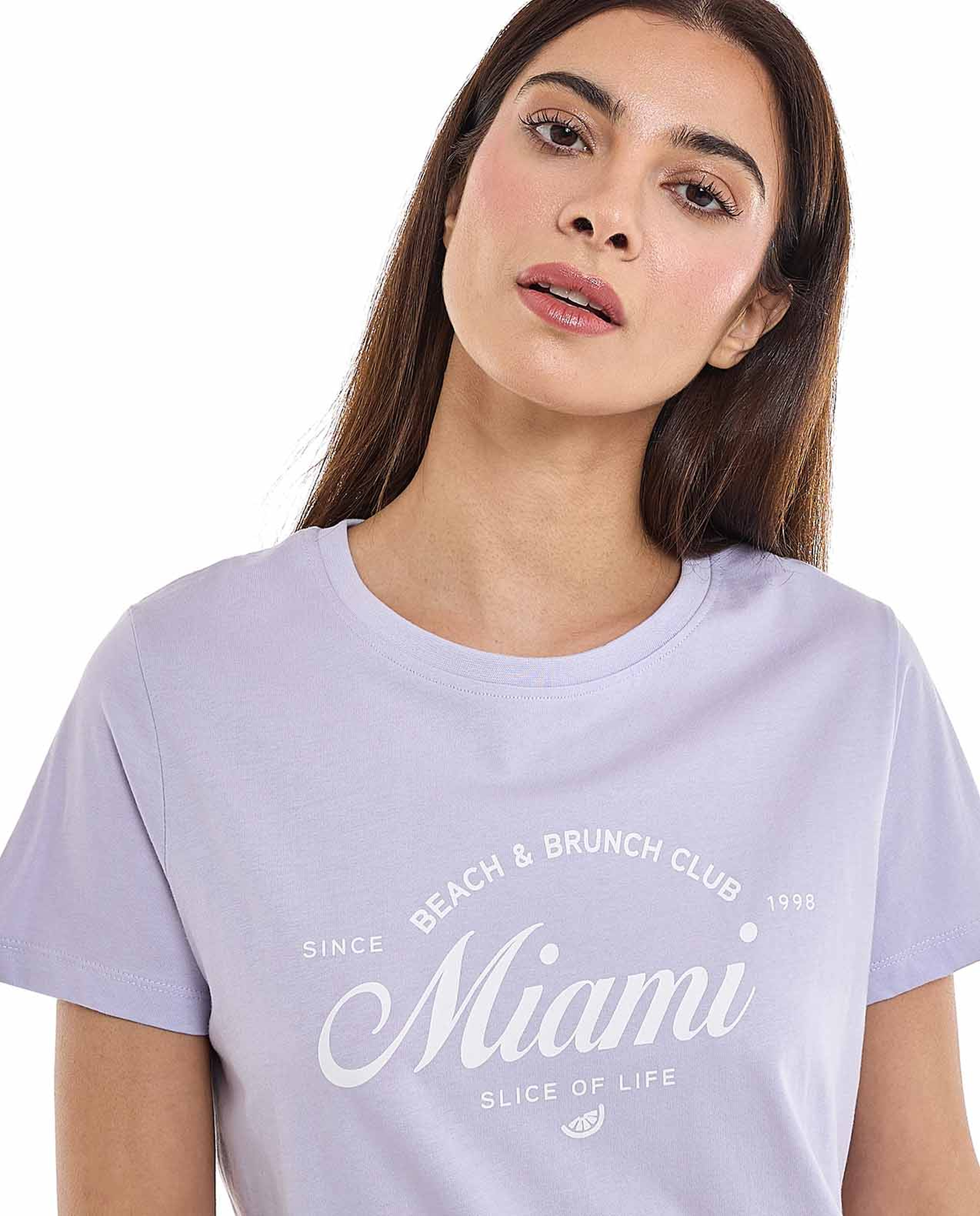 Typography Print T-Shirt with Crew Neck and Short Sleeves
