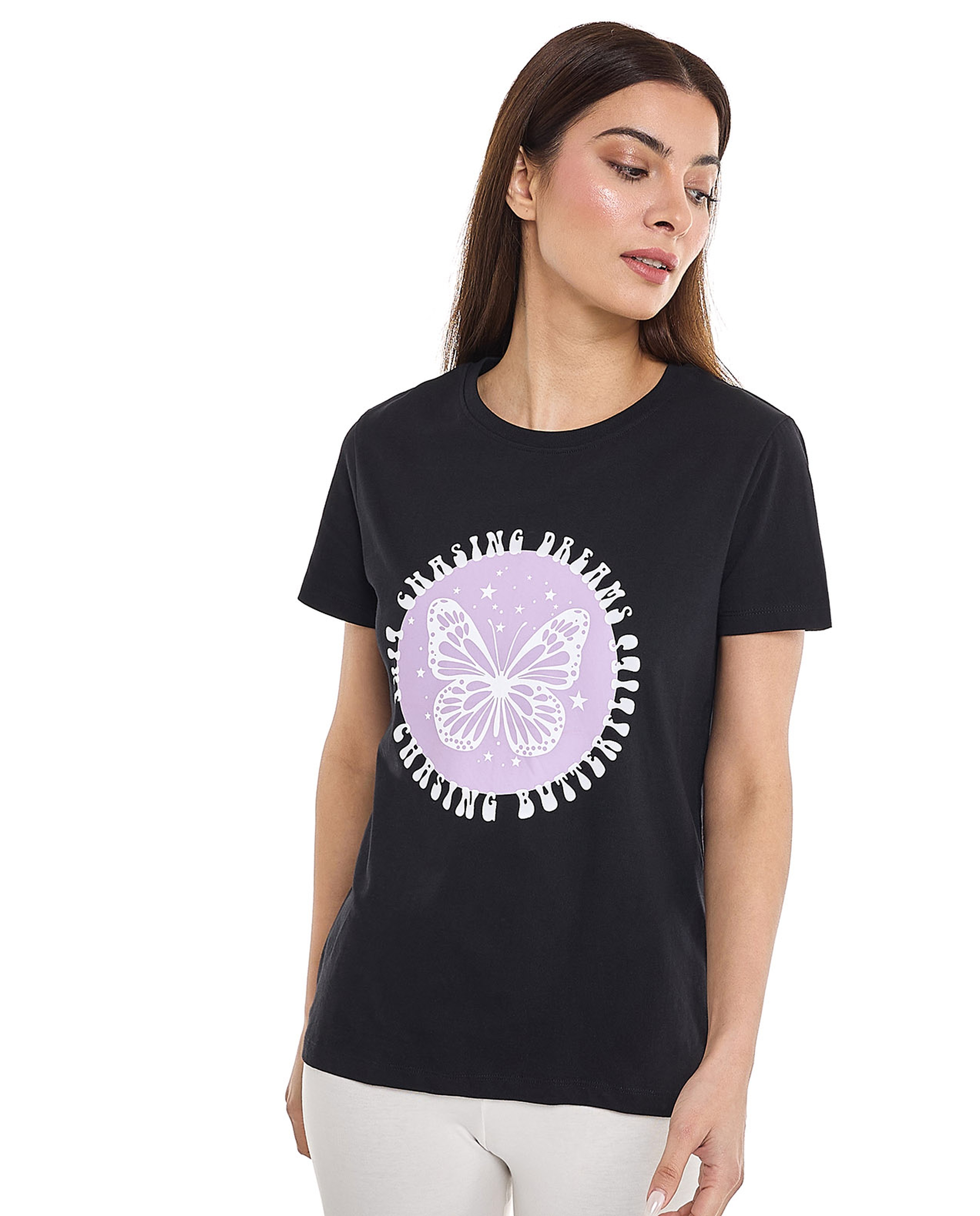 Printed T-Shirt with Crew Neck and Short Sleeves