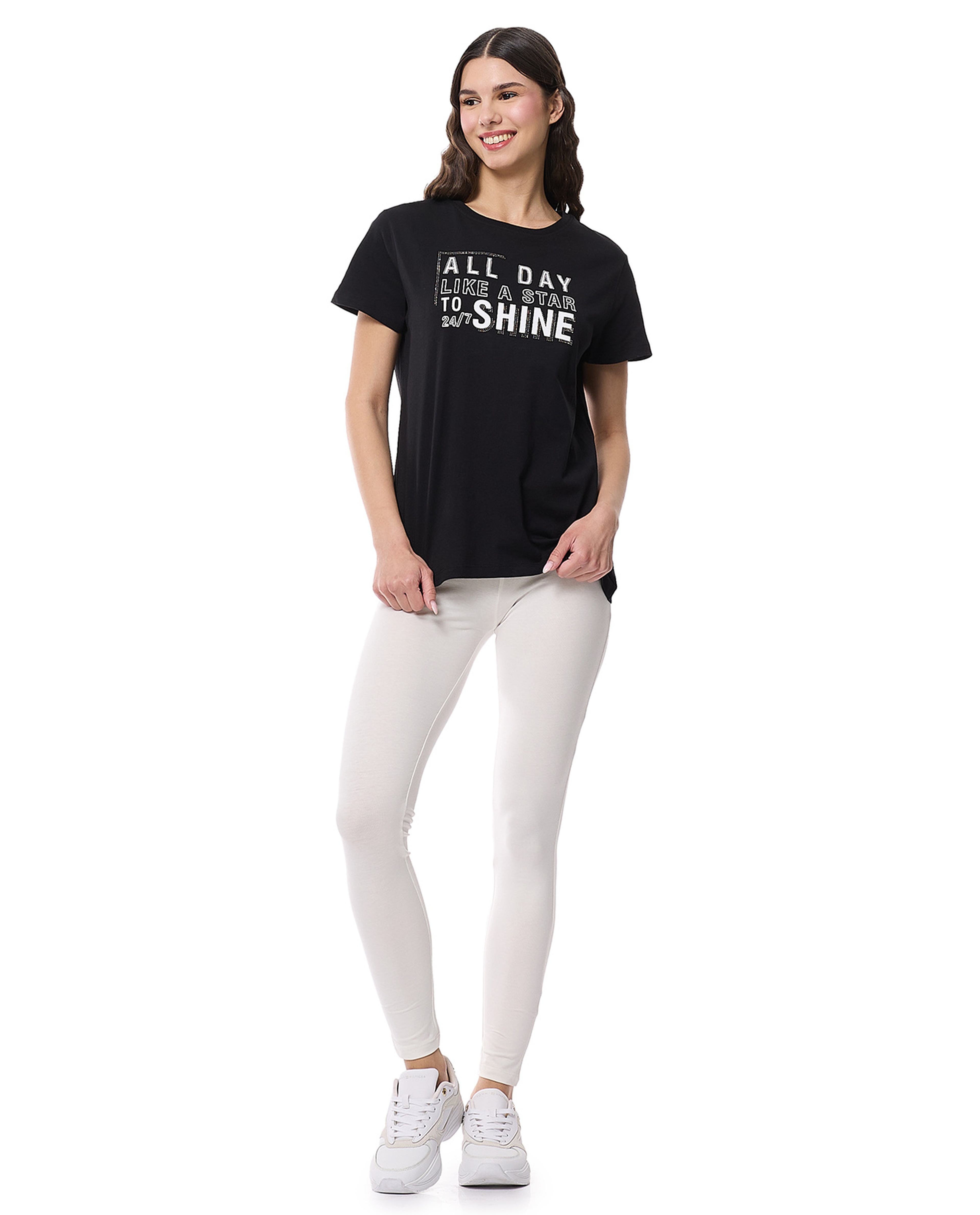 Solid Leggings with Elastic Waist