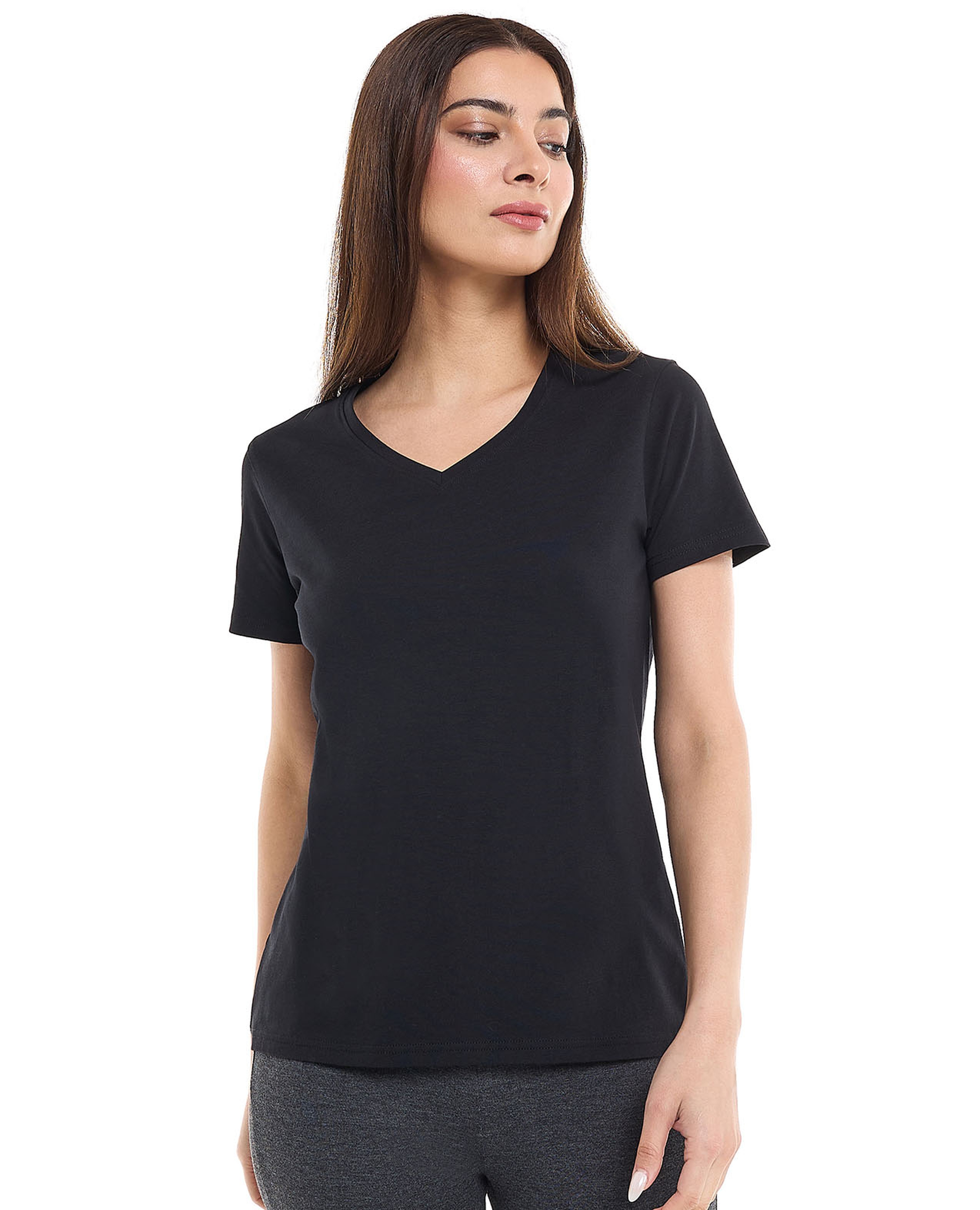 Solid T-Shirt with V-Neck and Short Sleeves