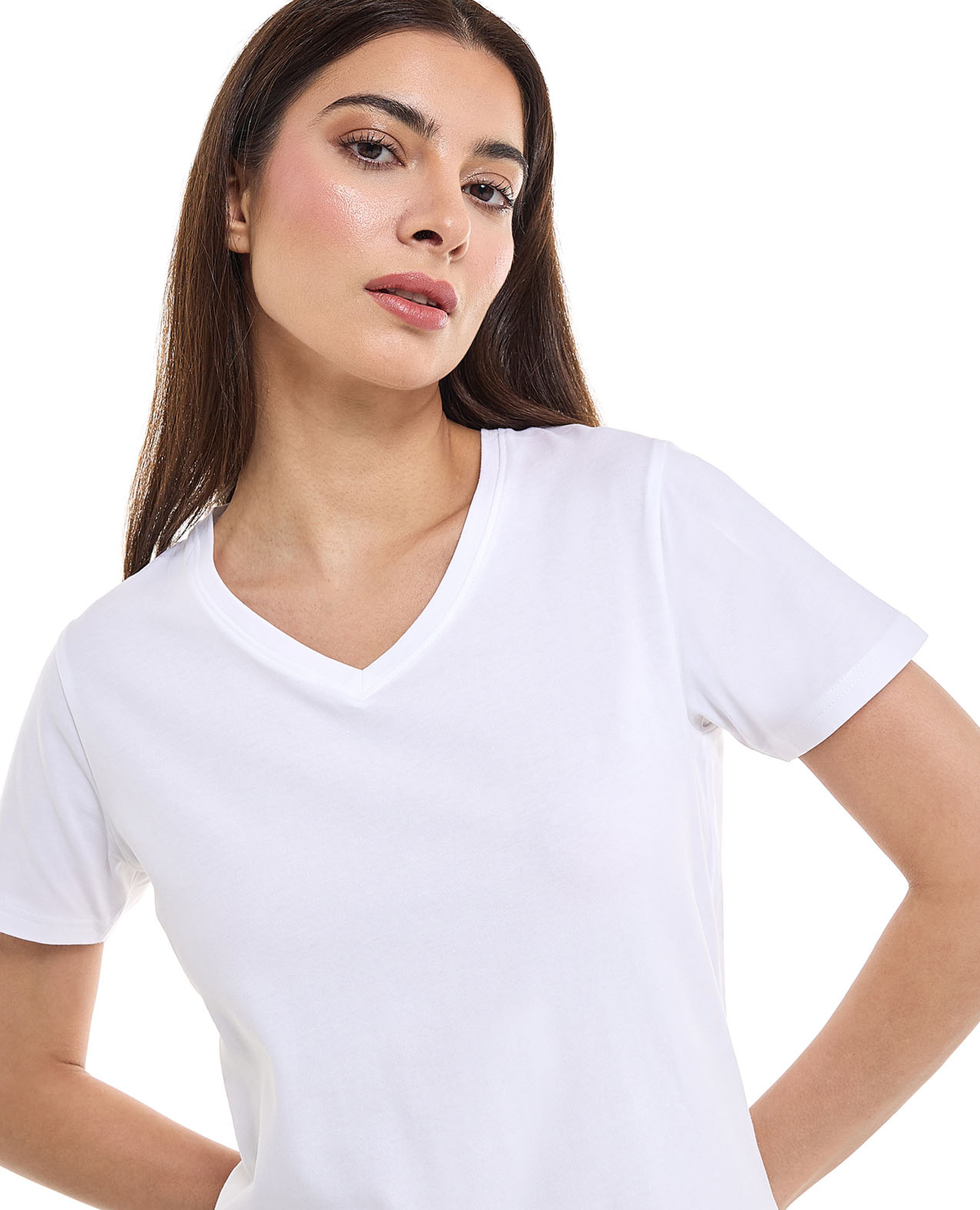 Solid T-Shirt with V-Neck and Short Sleeves