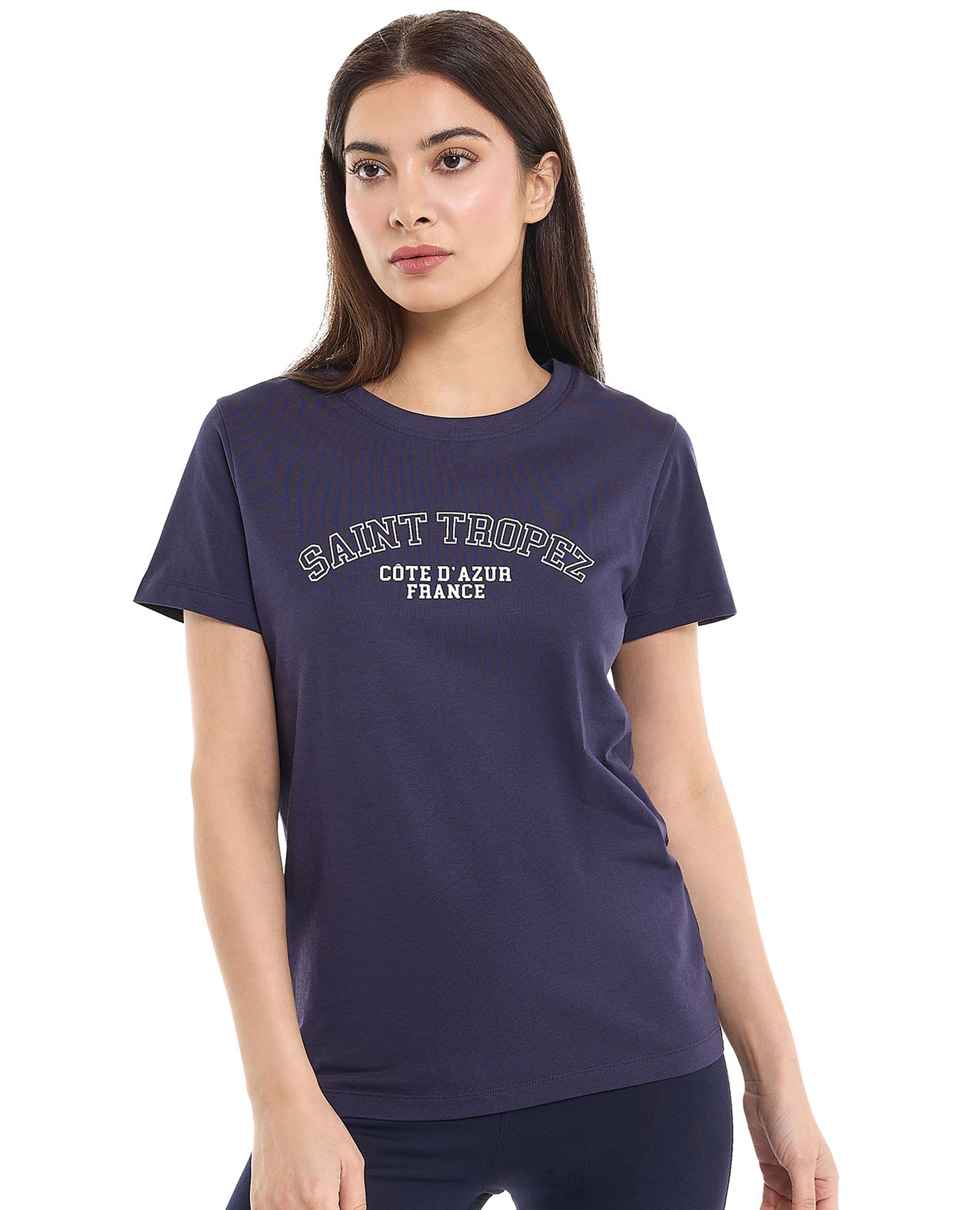 Typography Print T-Shirt with Crew Neck and Short Sleeves