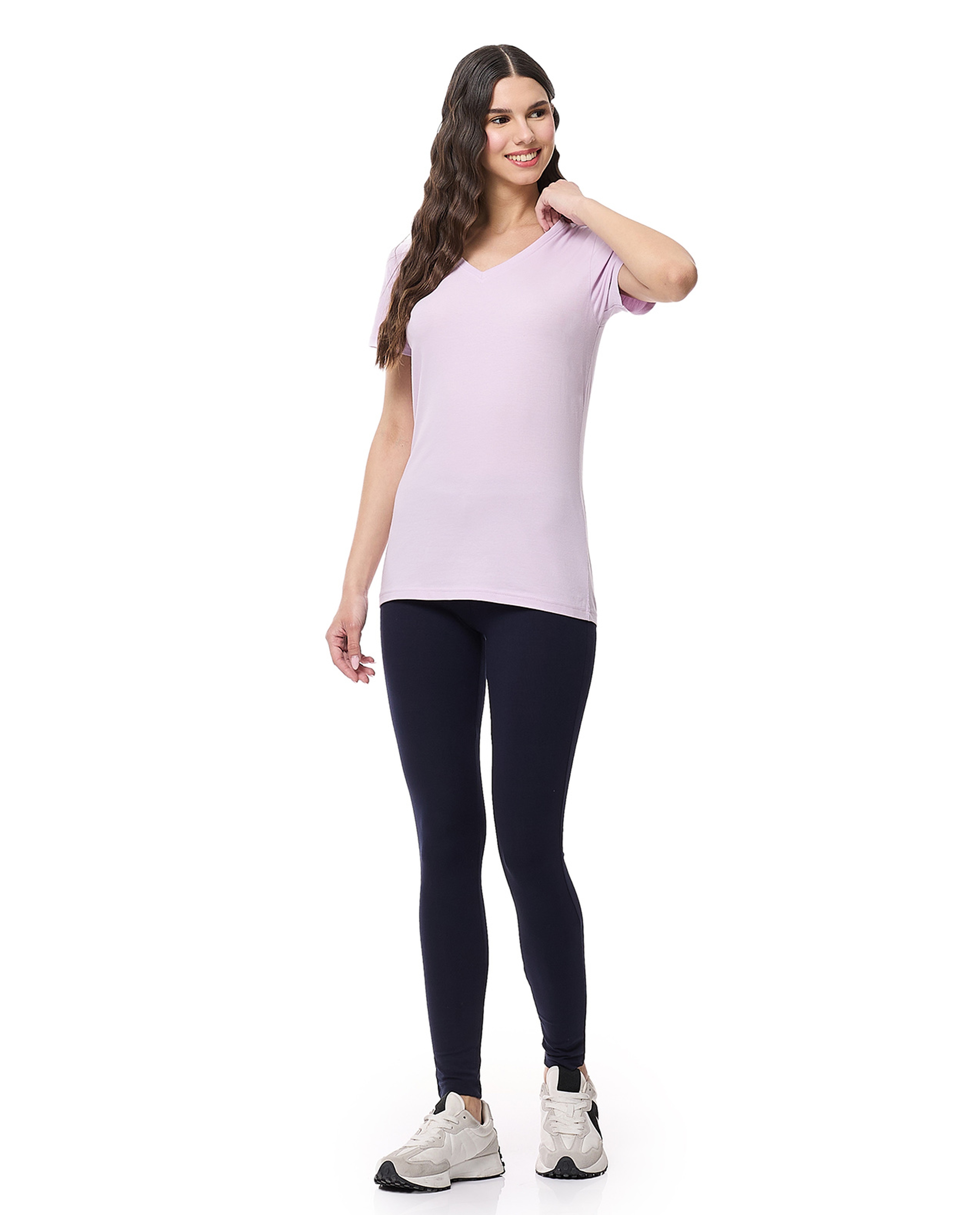 Solid T-Shirt with V-Neck and Short Sleeves