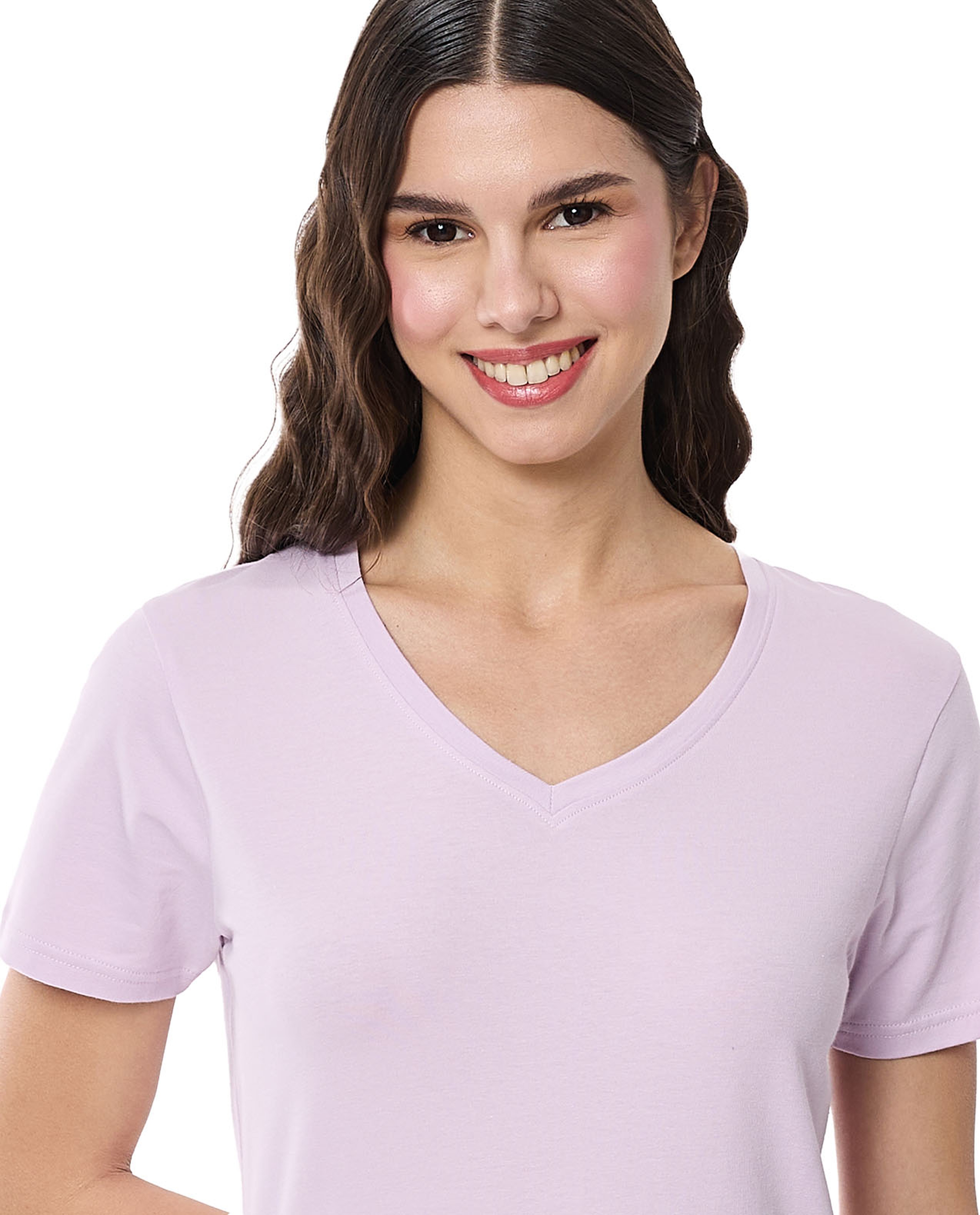 Solid T-Shirt with V-Neck and Short Sleeves