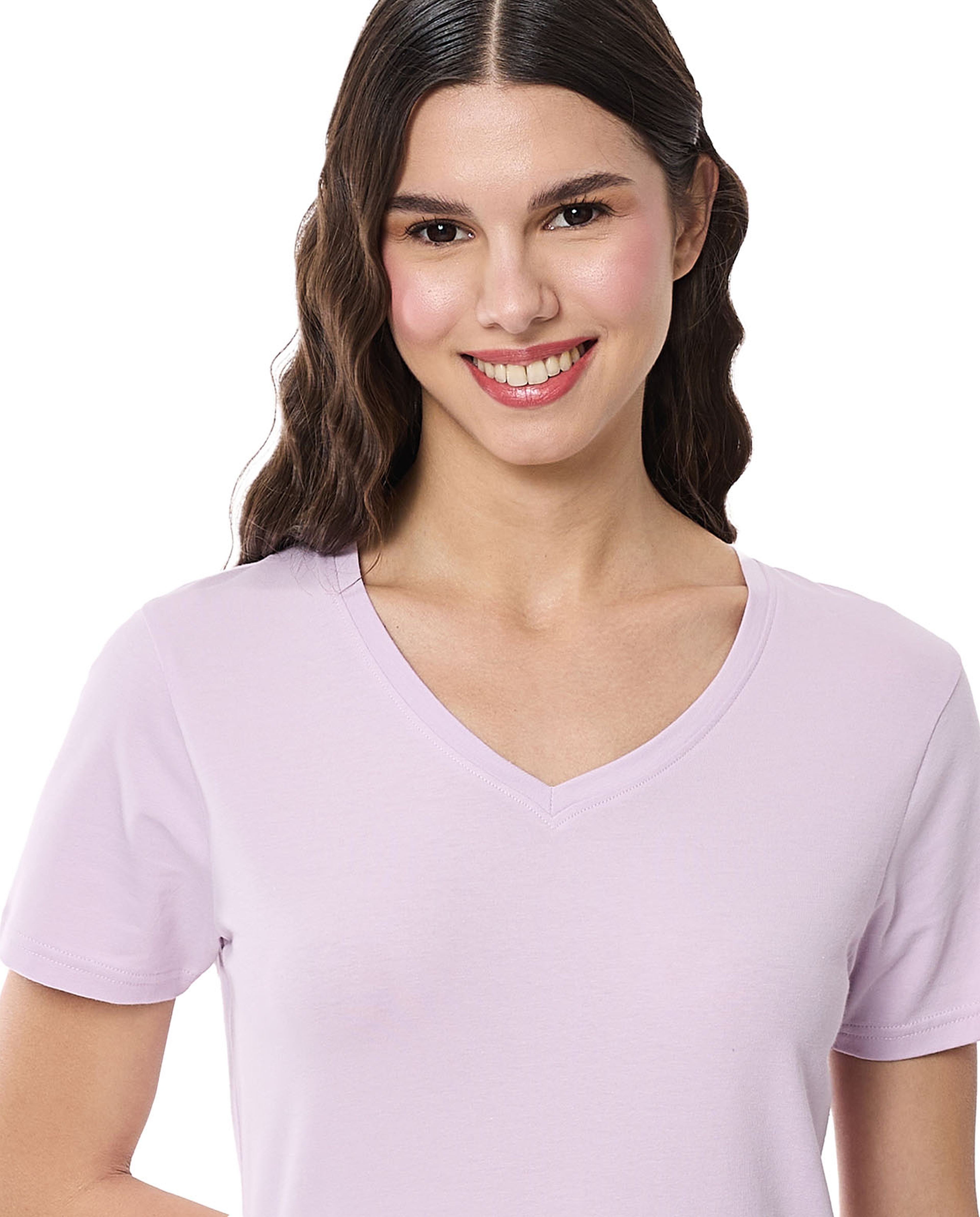 Solid T-Shirt with V-Neck and Short Sleeves