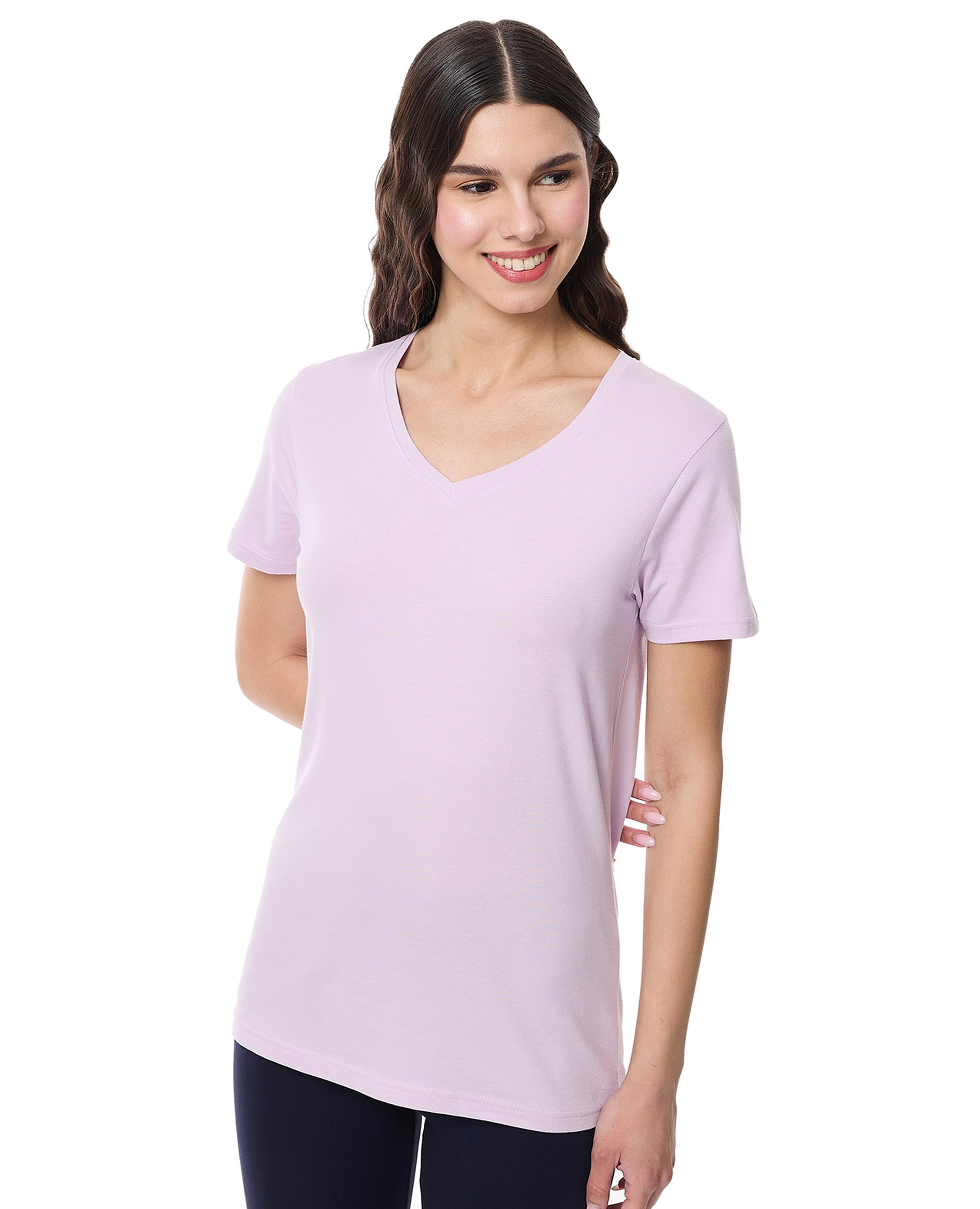 Solid T-Shirt with V-Neck and Short Sleeves