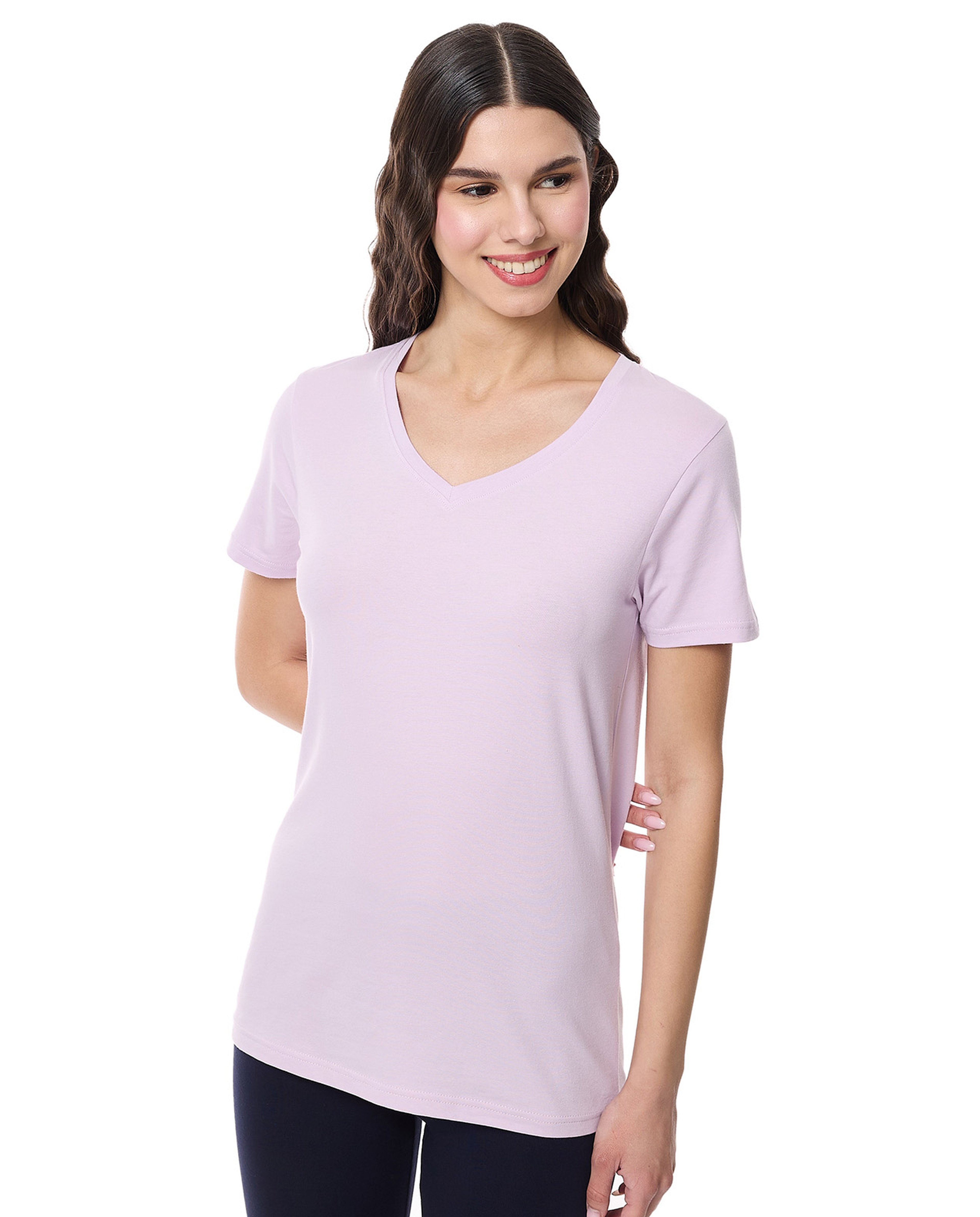 Solid T-Shirt with V-Neck and Short Sleeves