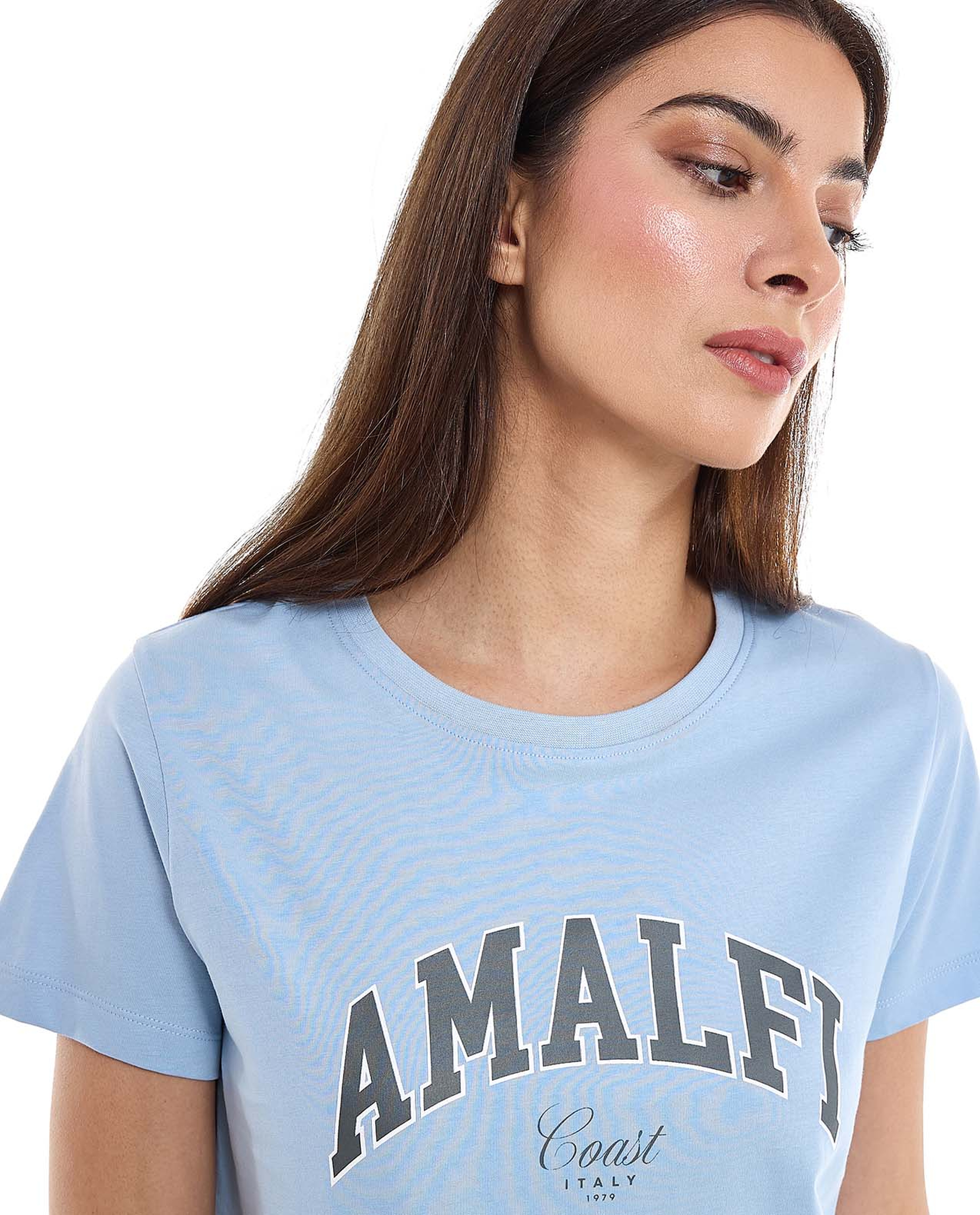 Typography Print T-Shirt with Crew Neck and Short Sleeves