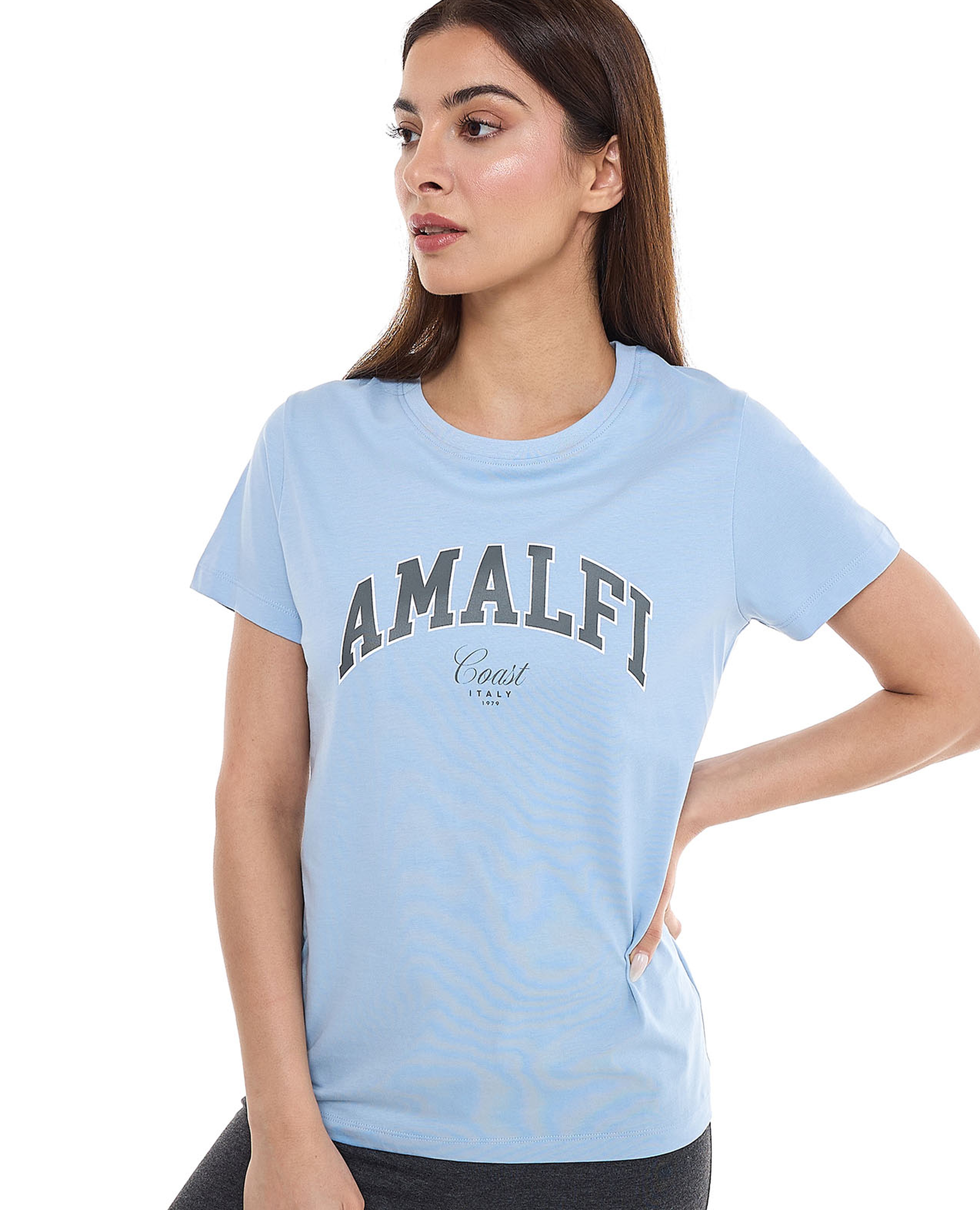 Typography Print T-Shirt with Crew Neck and Short Sleeves