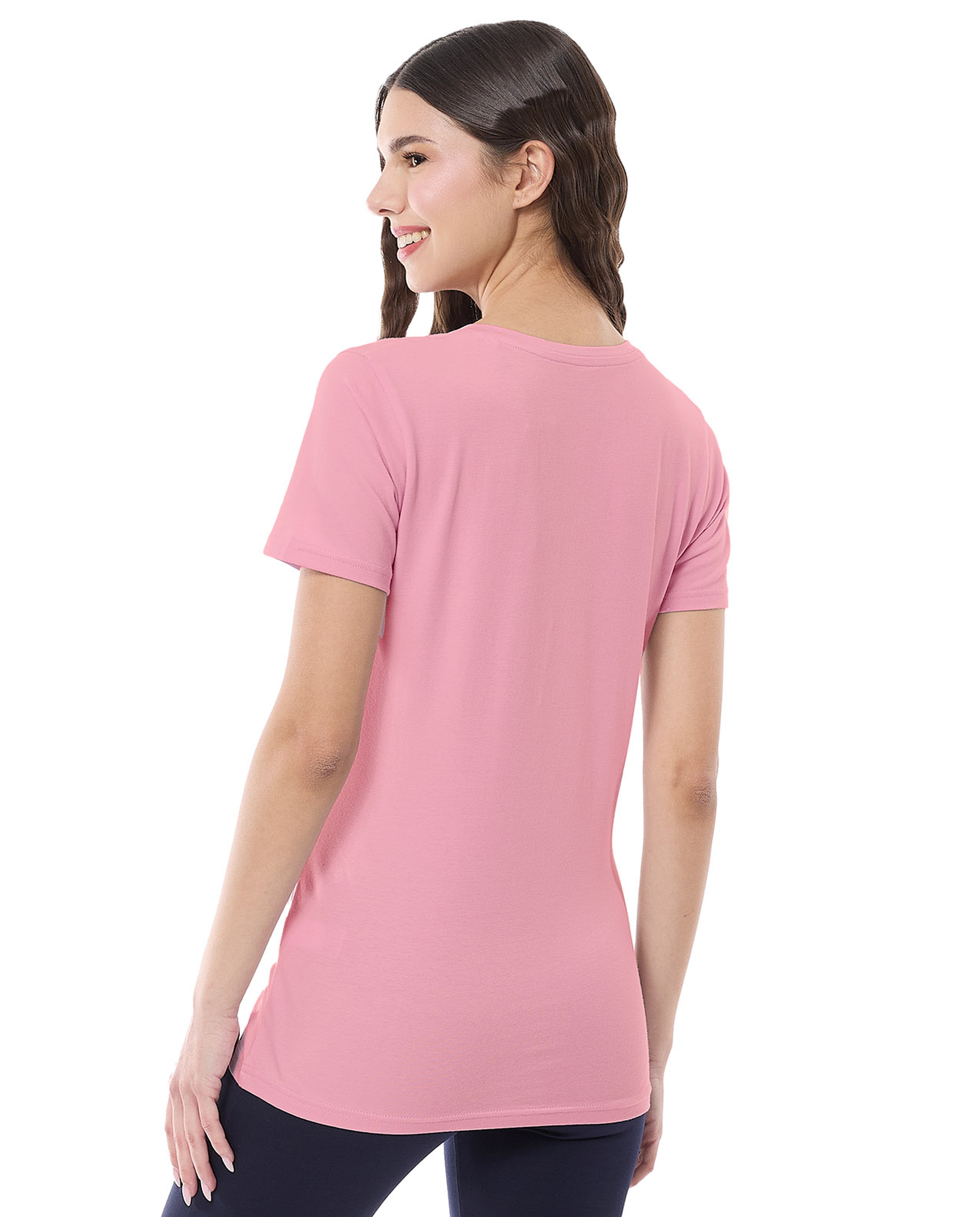 Solid T-Shirt with V-Neck and Short Sleeves