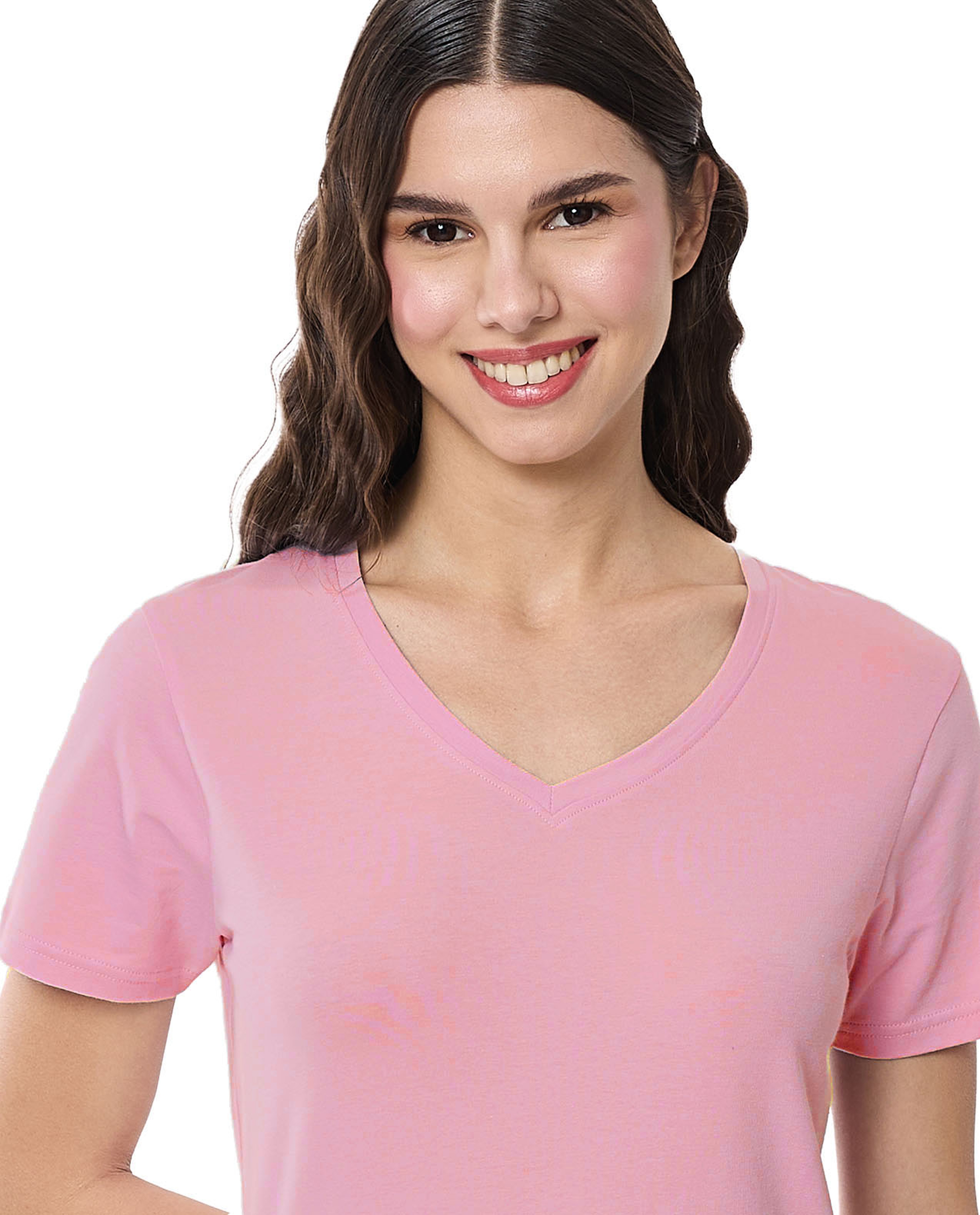 Solid T-Shirt with V-Neck and Short Sleeves