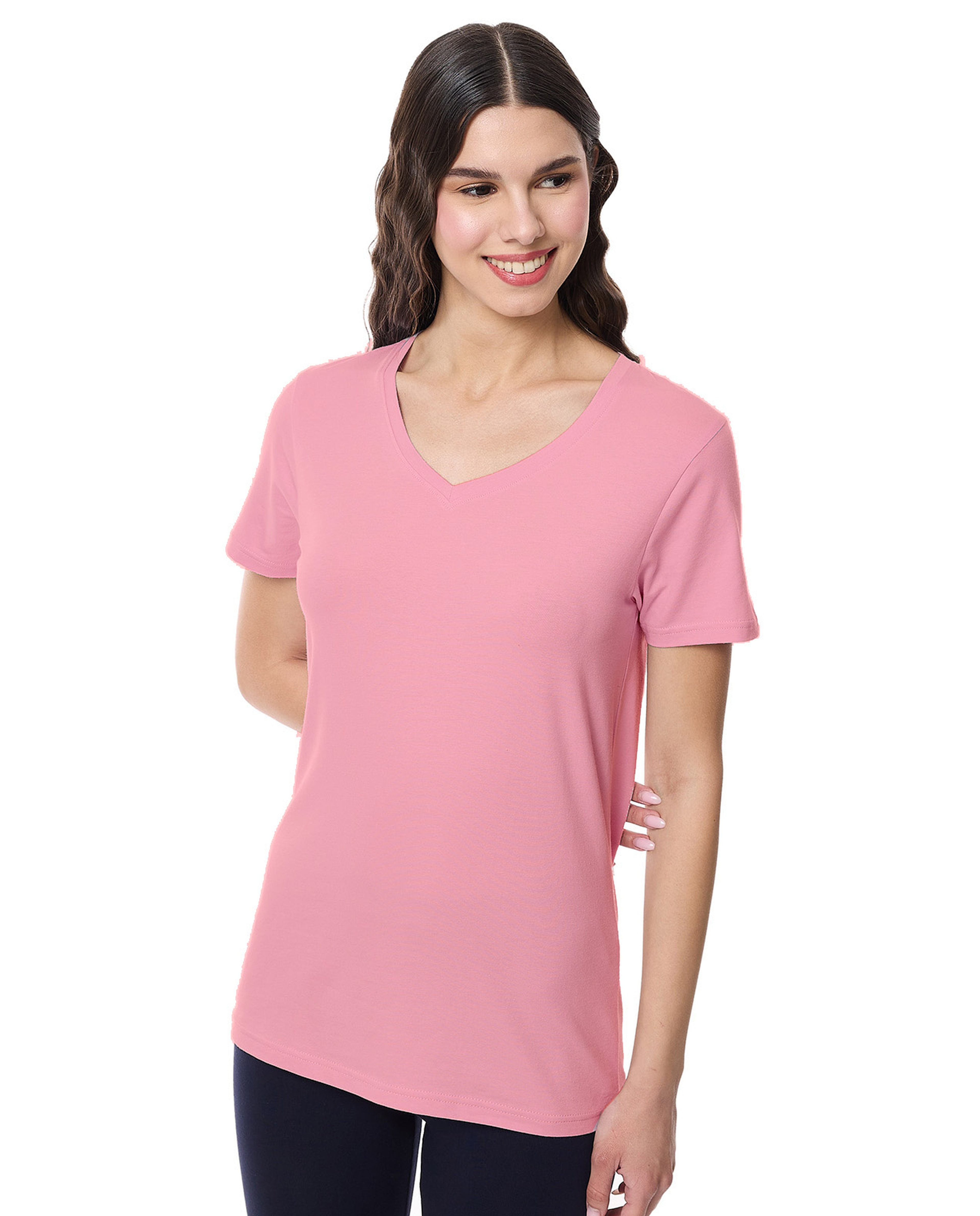 Solid T-Shirt with V-Neck and Short Sleeves