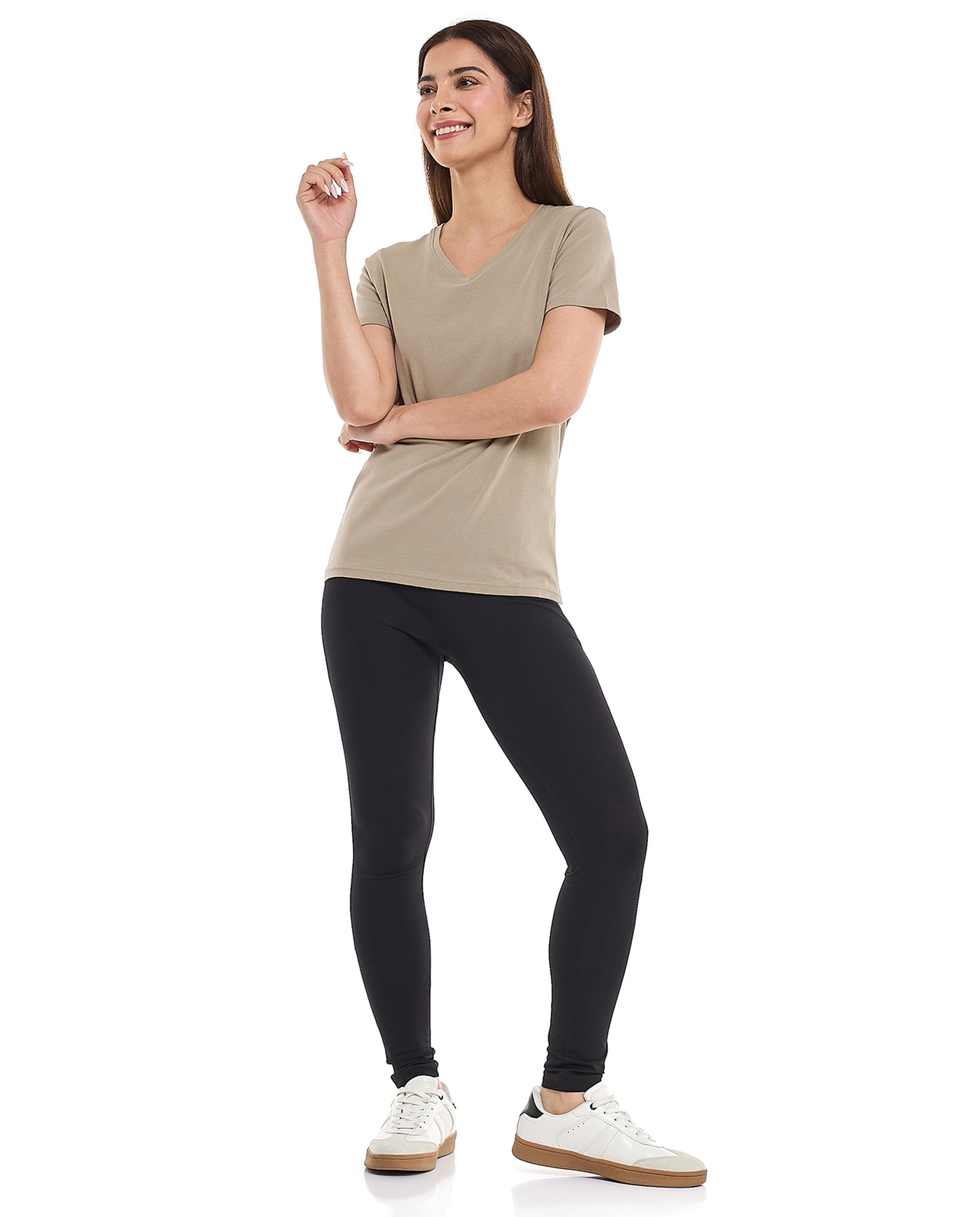 Solid T-Shirt with V-Neck and Short Sleeves