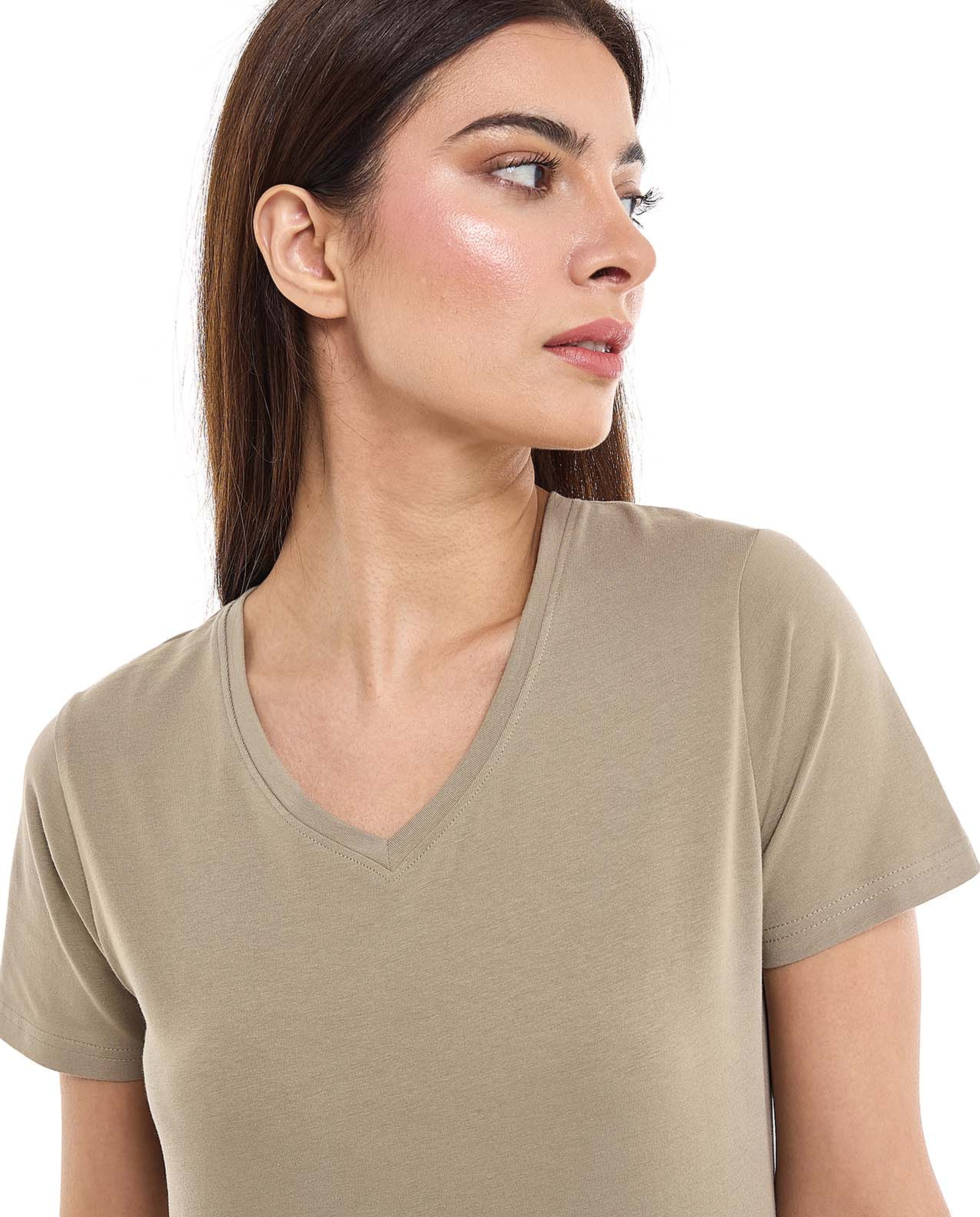 Solid T-Shirt with V-Neck and Short Sleeves