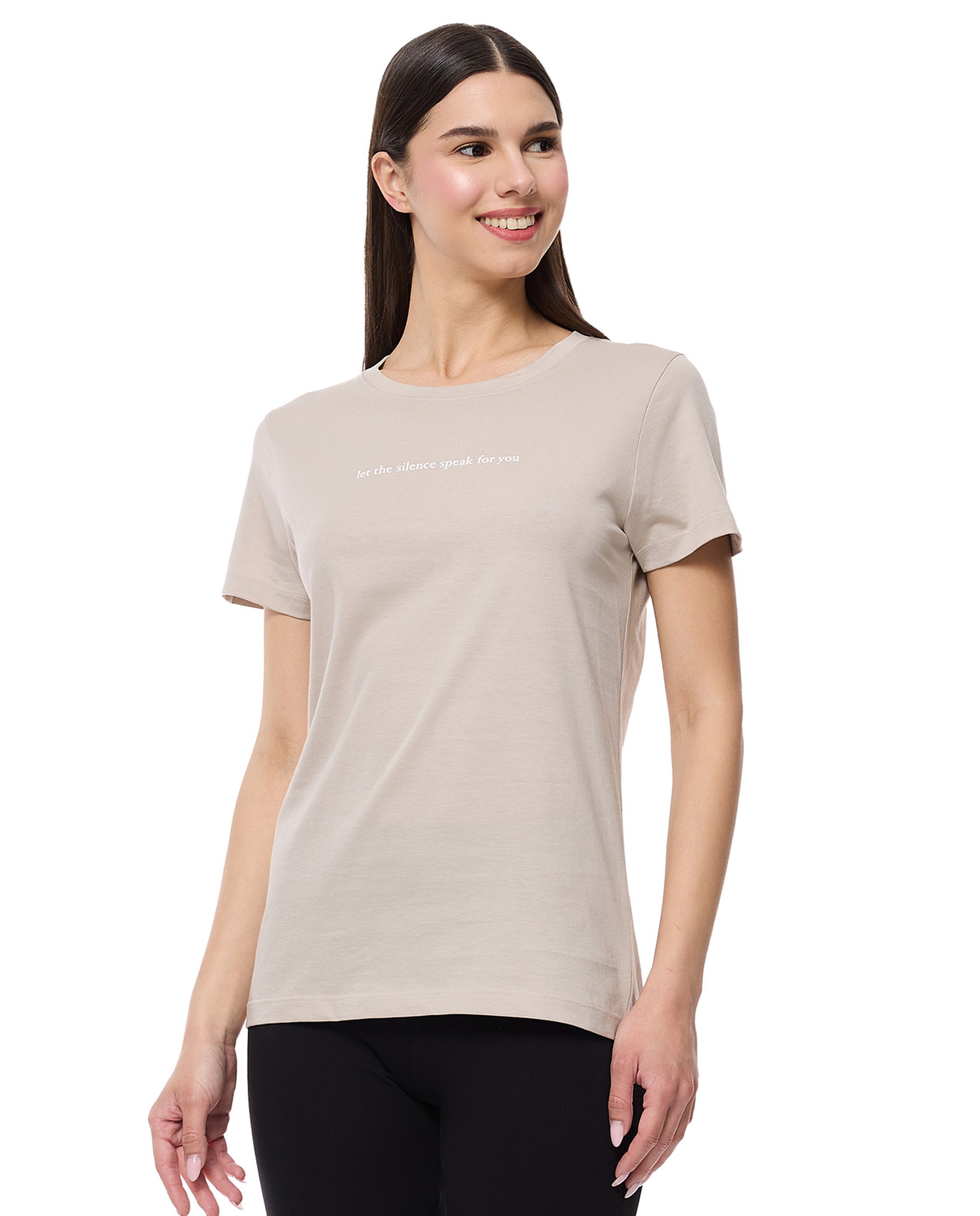 Typography Print T-Shirt with Crew Neck and Short Sleeves