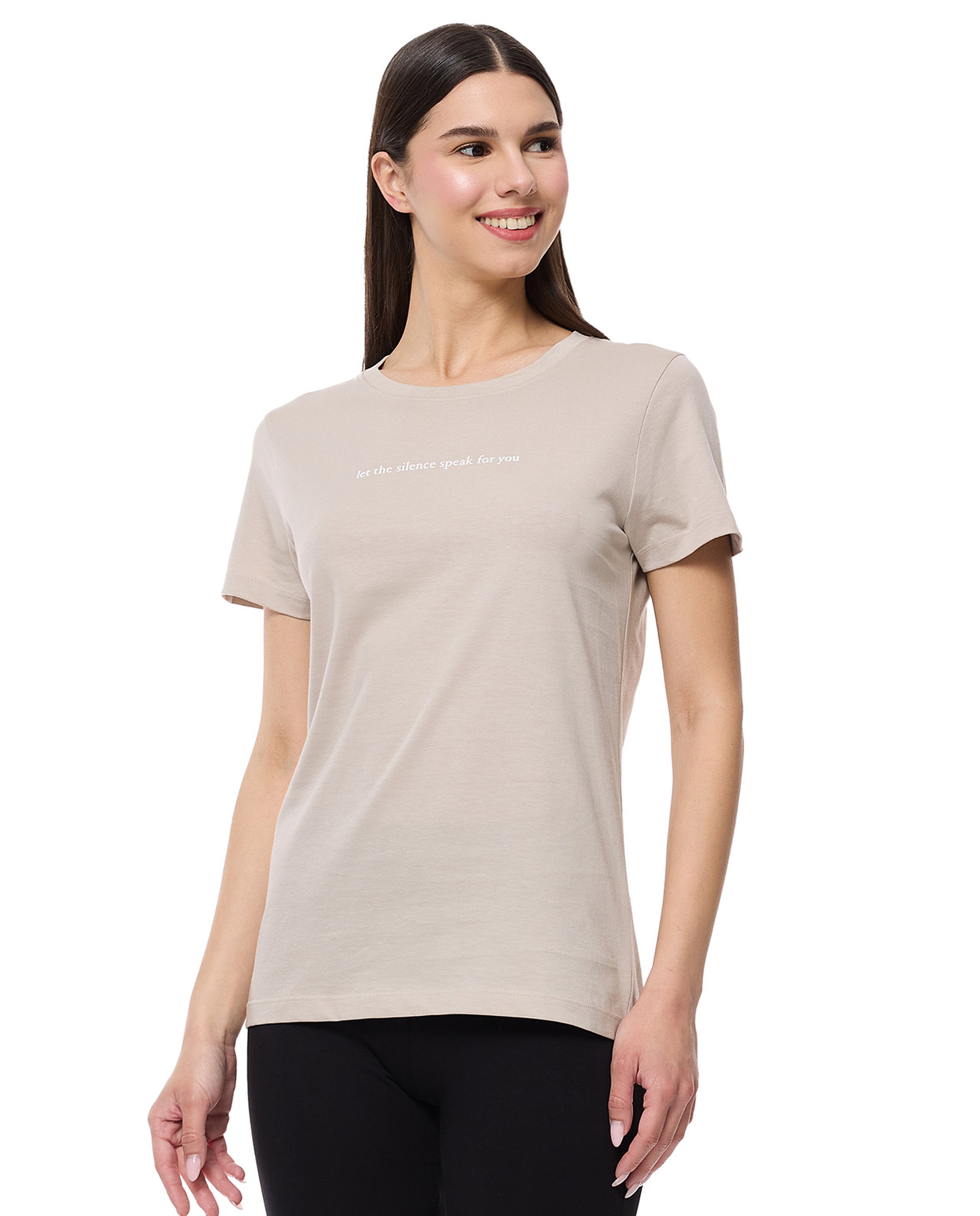 Typography Print T-Shirt with Crew Neck and Short Sleeves