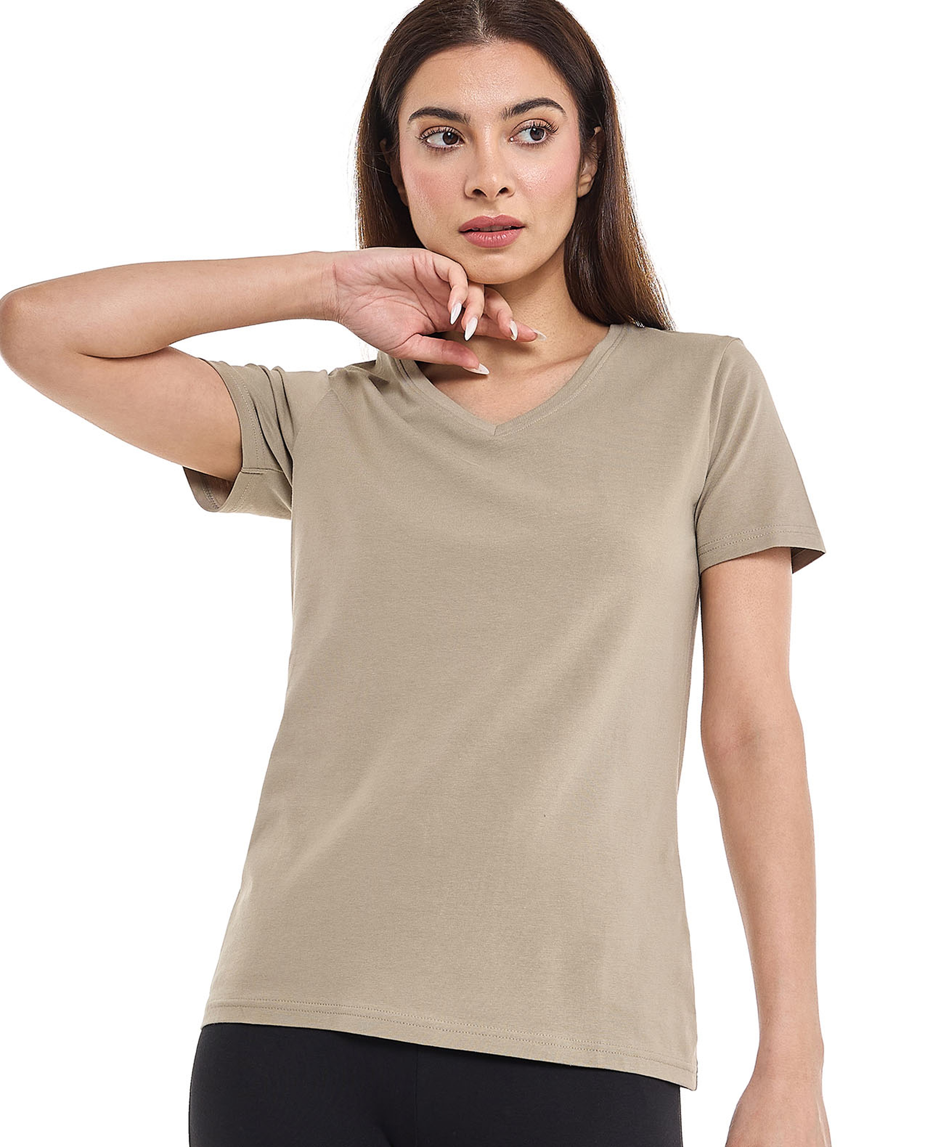 Solid T-Shirt with V-Neck and Short Sleeves