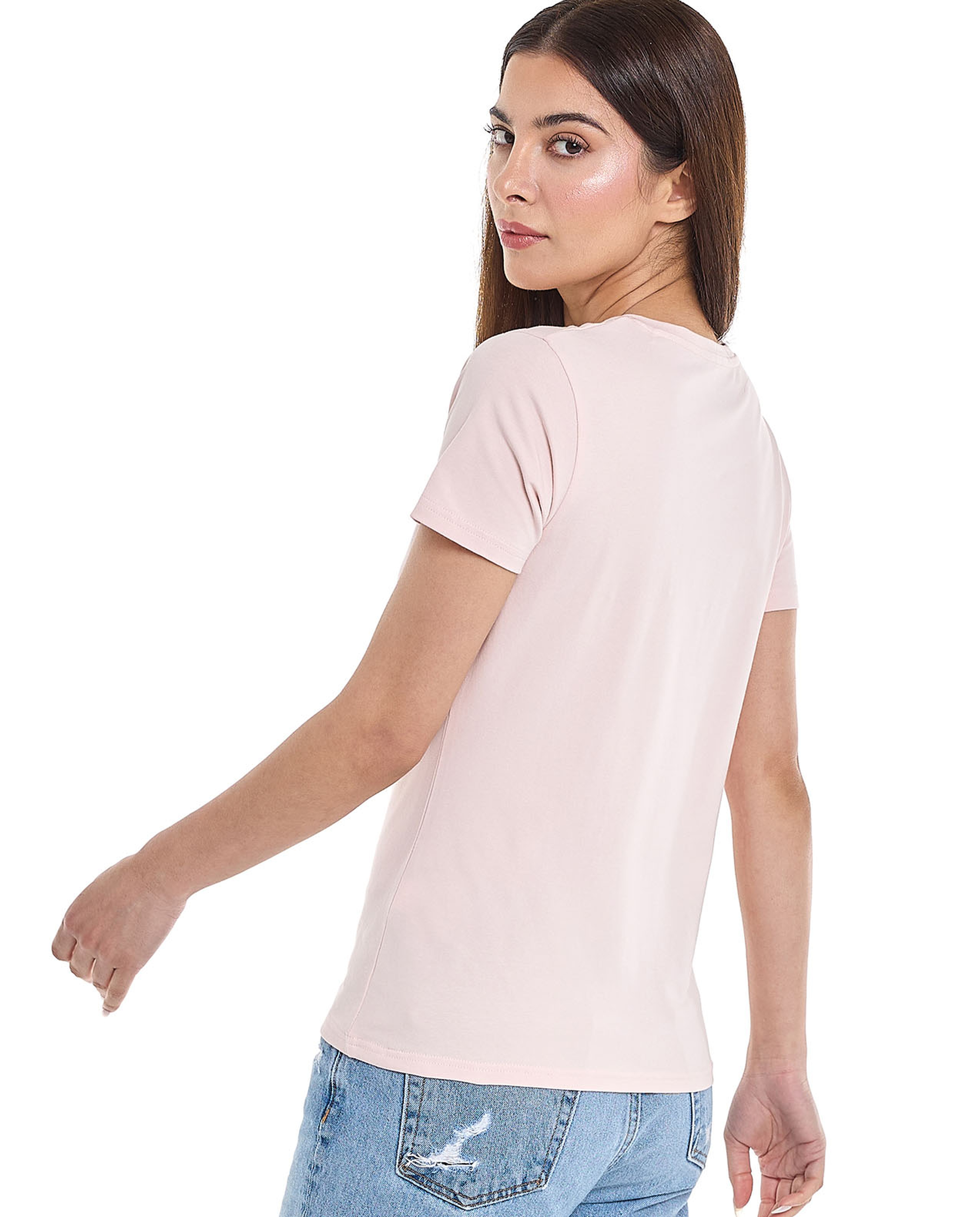 Solid T-Shirt with V-Neck and Short Sleeves