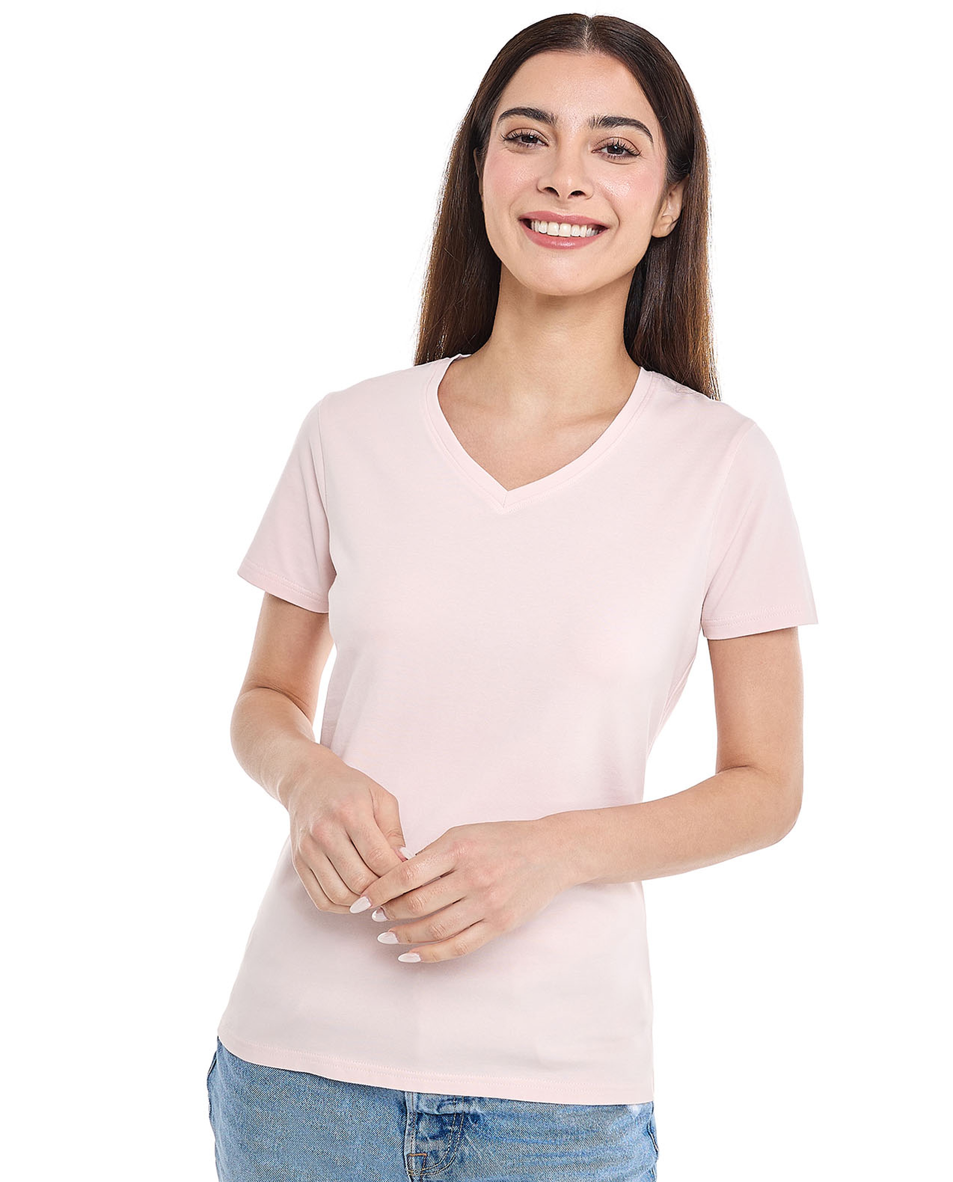Solid T-Shirt with V-Neck and Short Sleeves
