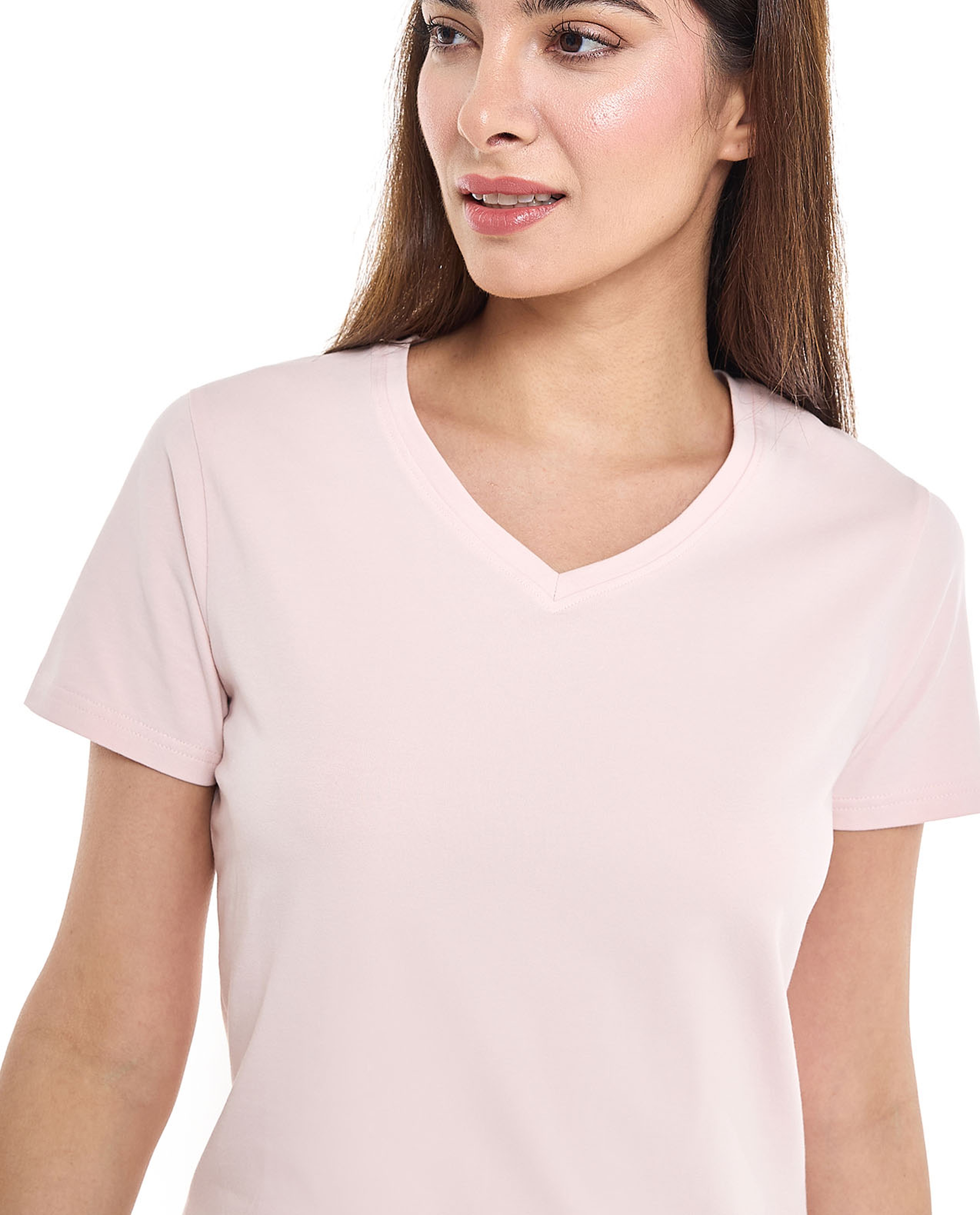 Solid T-Shirt with V-Neck and Short Sleeves