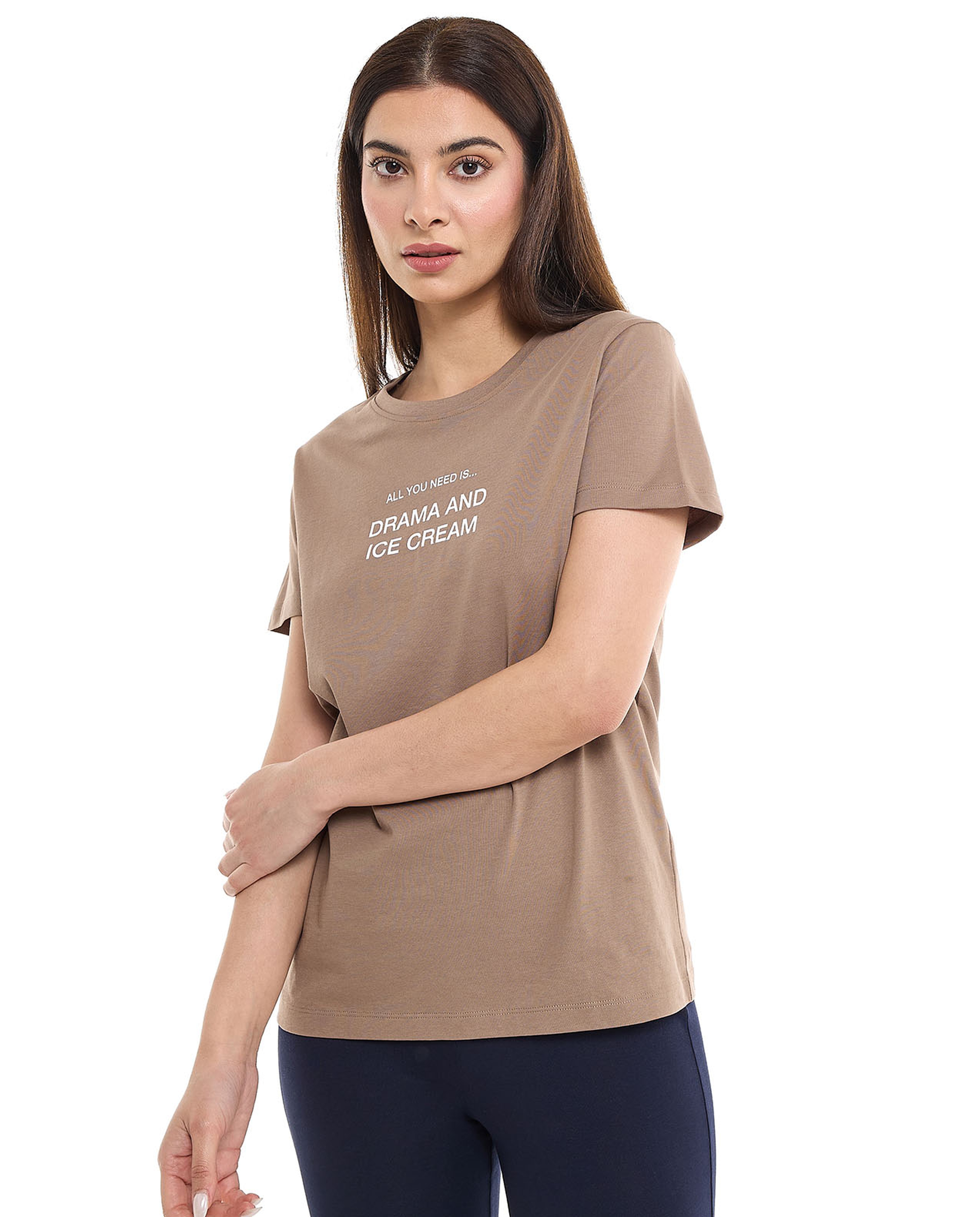 Typography Print T-Shirt with Crew Neck and Short Sleeves