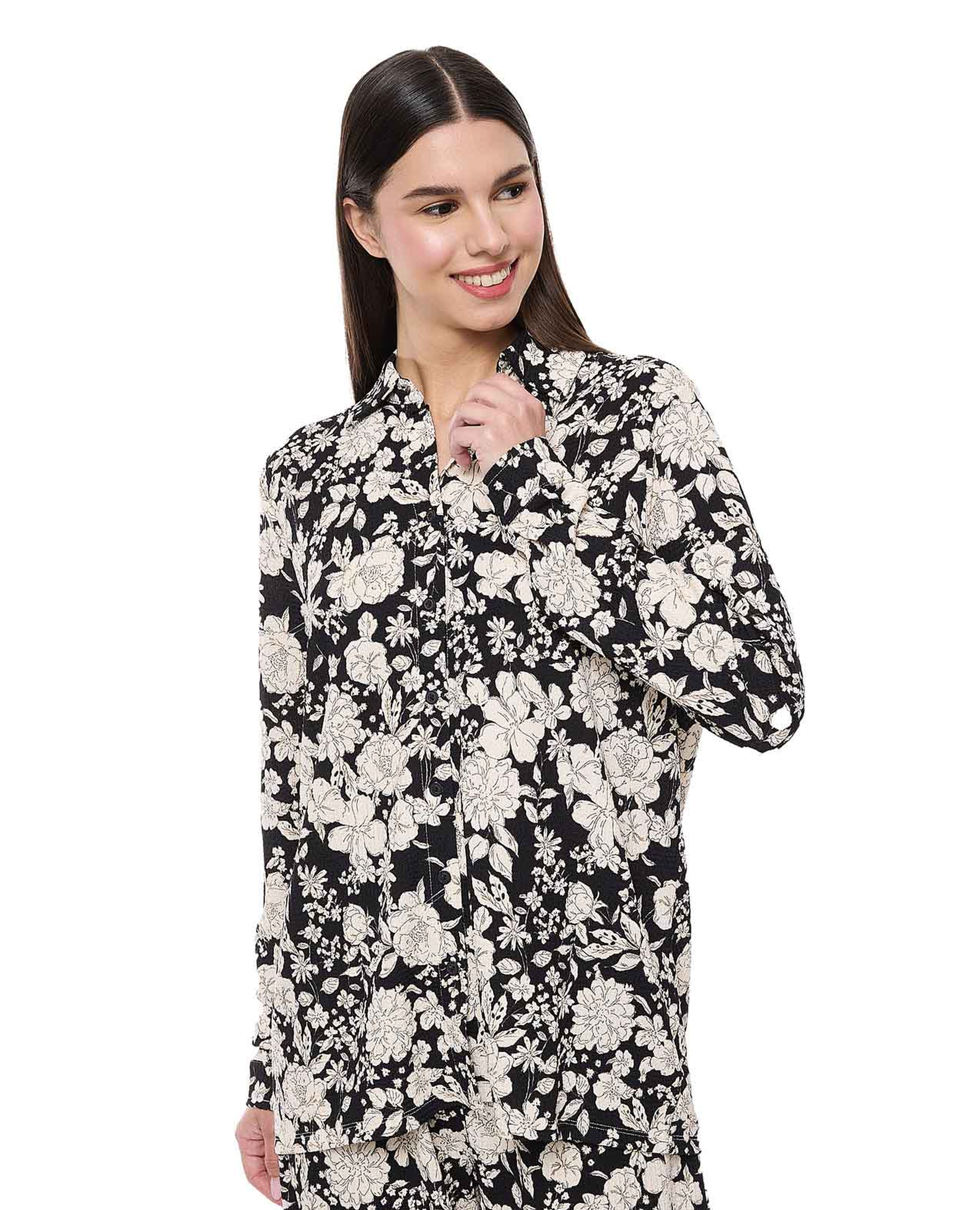 Printed Shirt Tunic with Long Sleeves