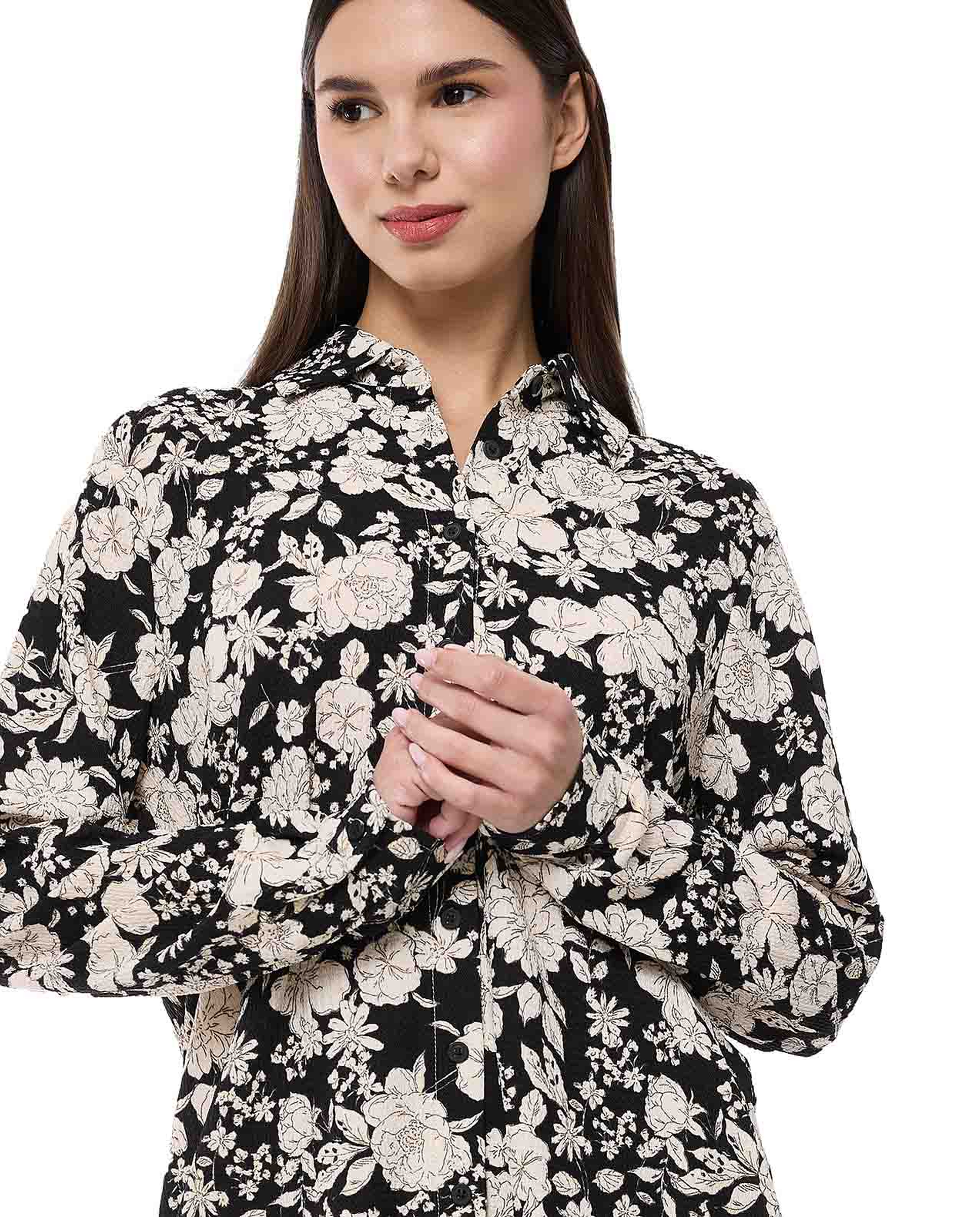 Printed Shirt Tunic with Long Sleeves