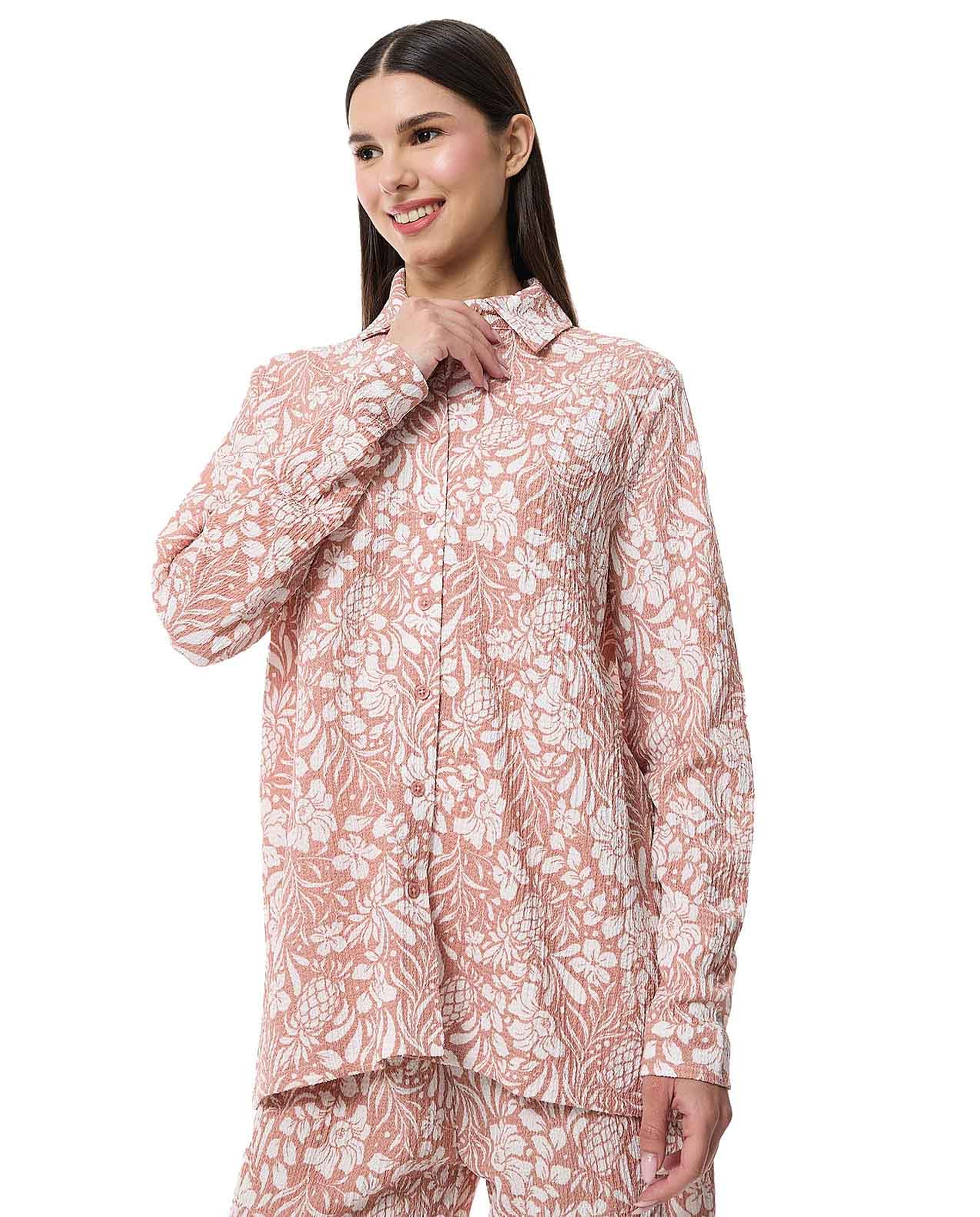 Printed Shirt Tunic with Long Sleeves