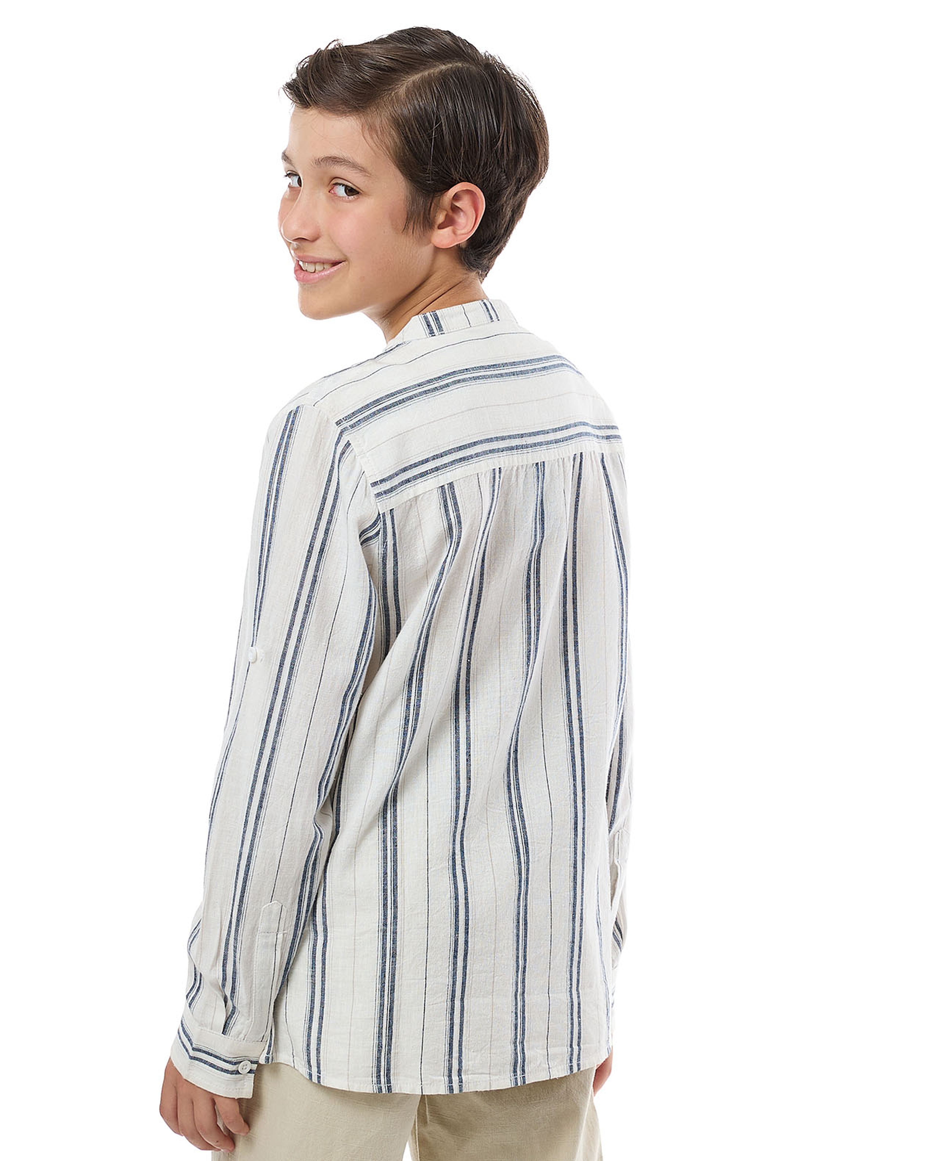 Striped Shirt with Mandarin Collar and Long Sleeves