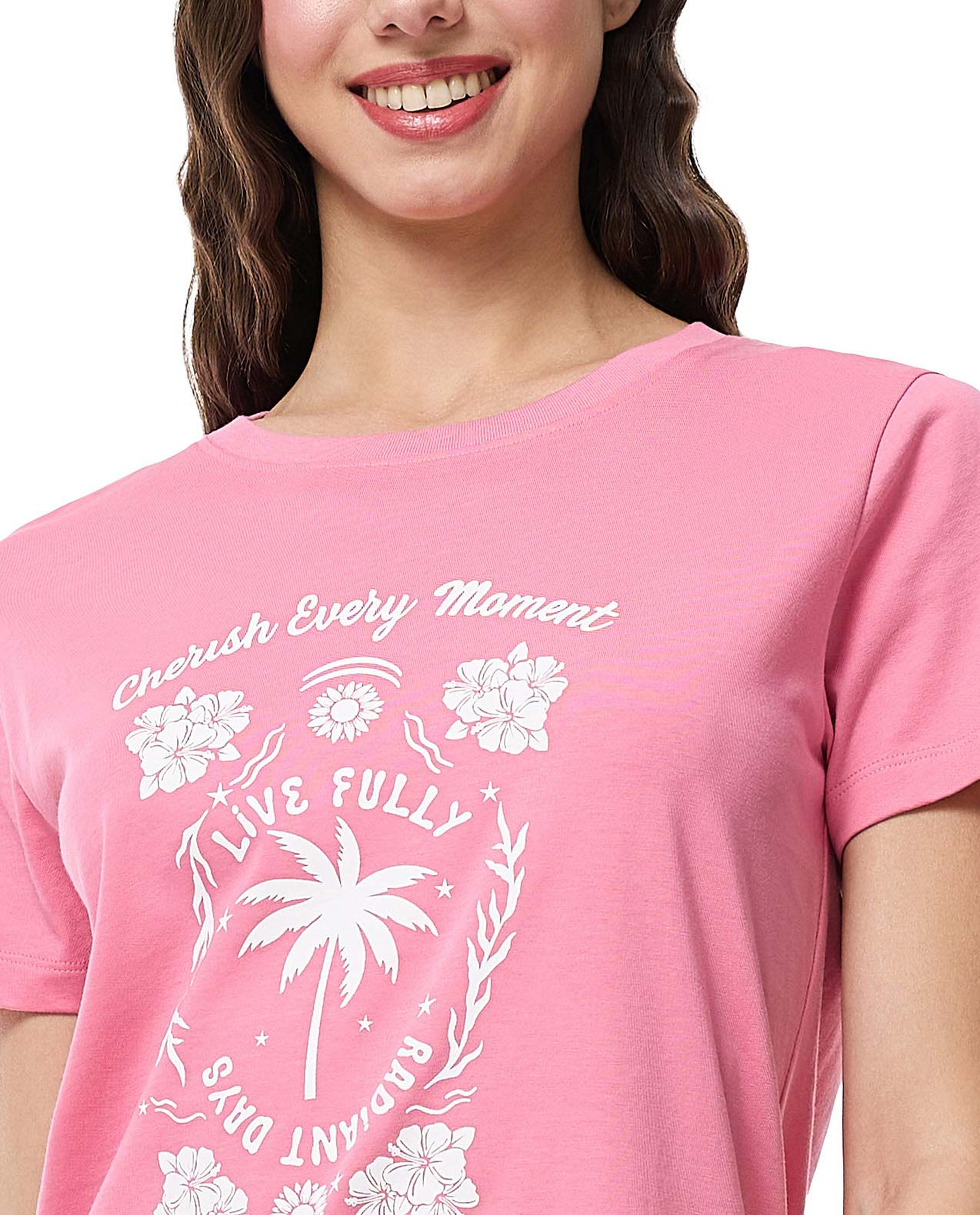 Printed T-Shirt with Crew Neck and Short Sleeves