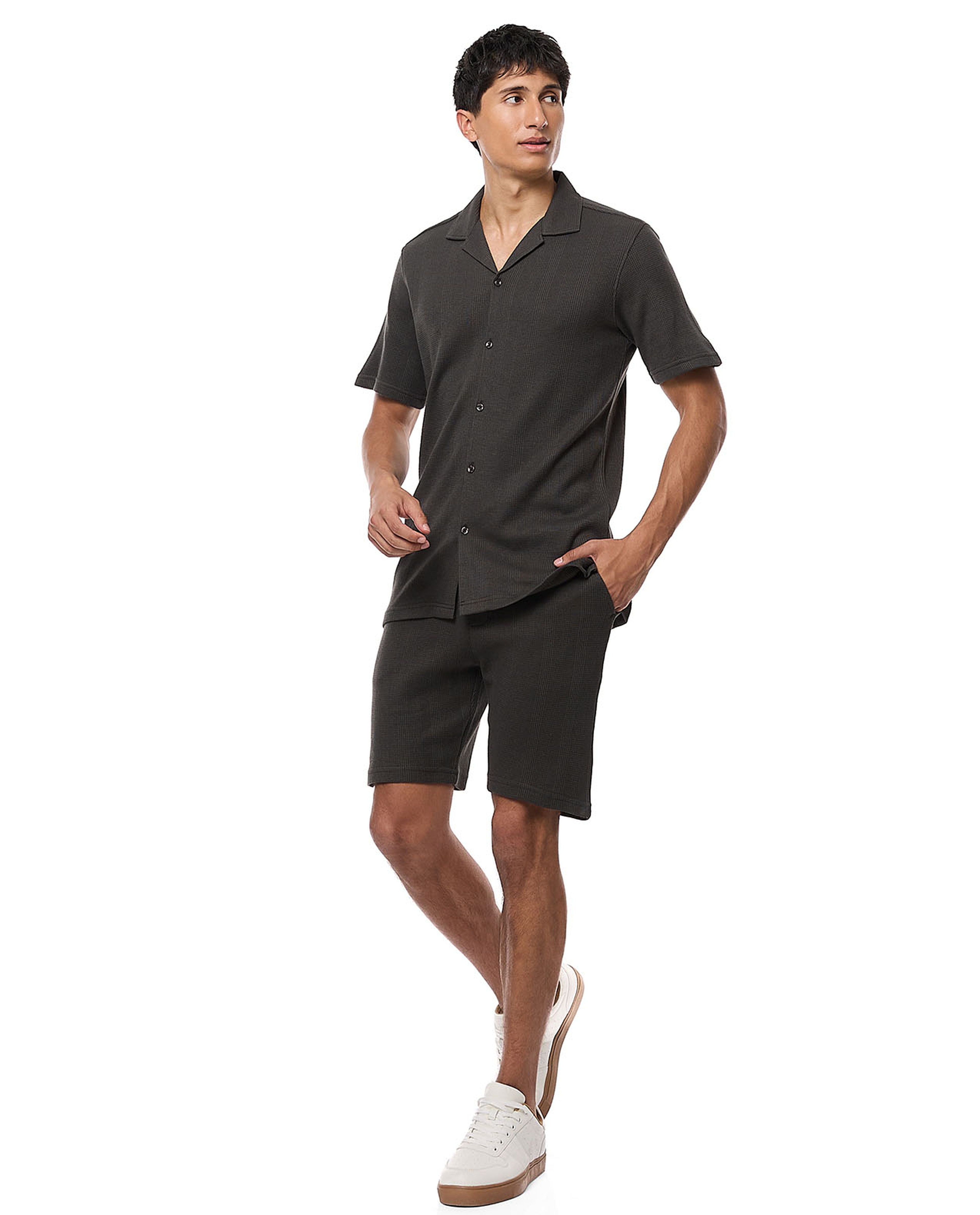 Textured Shorts with Drawstring Waist