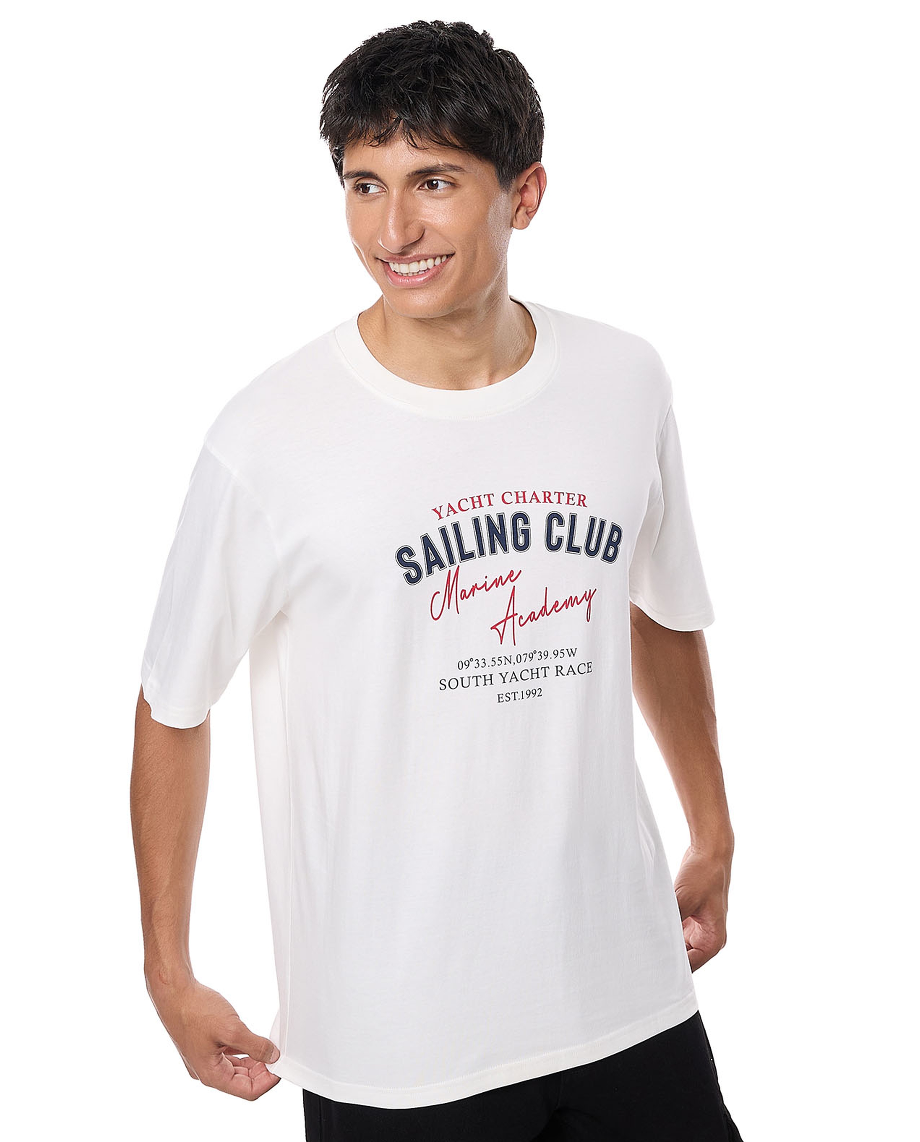 Typography Print T-Shirt with Crew Neck and Short Sleeves