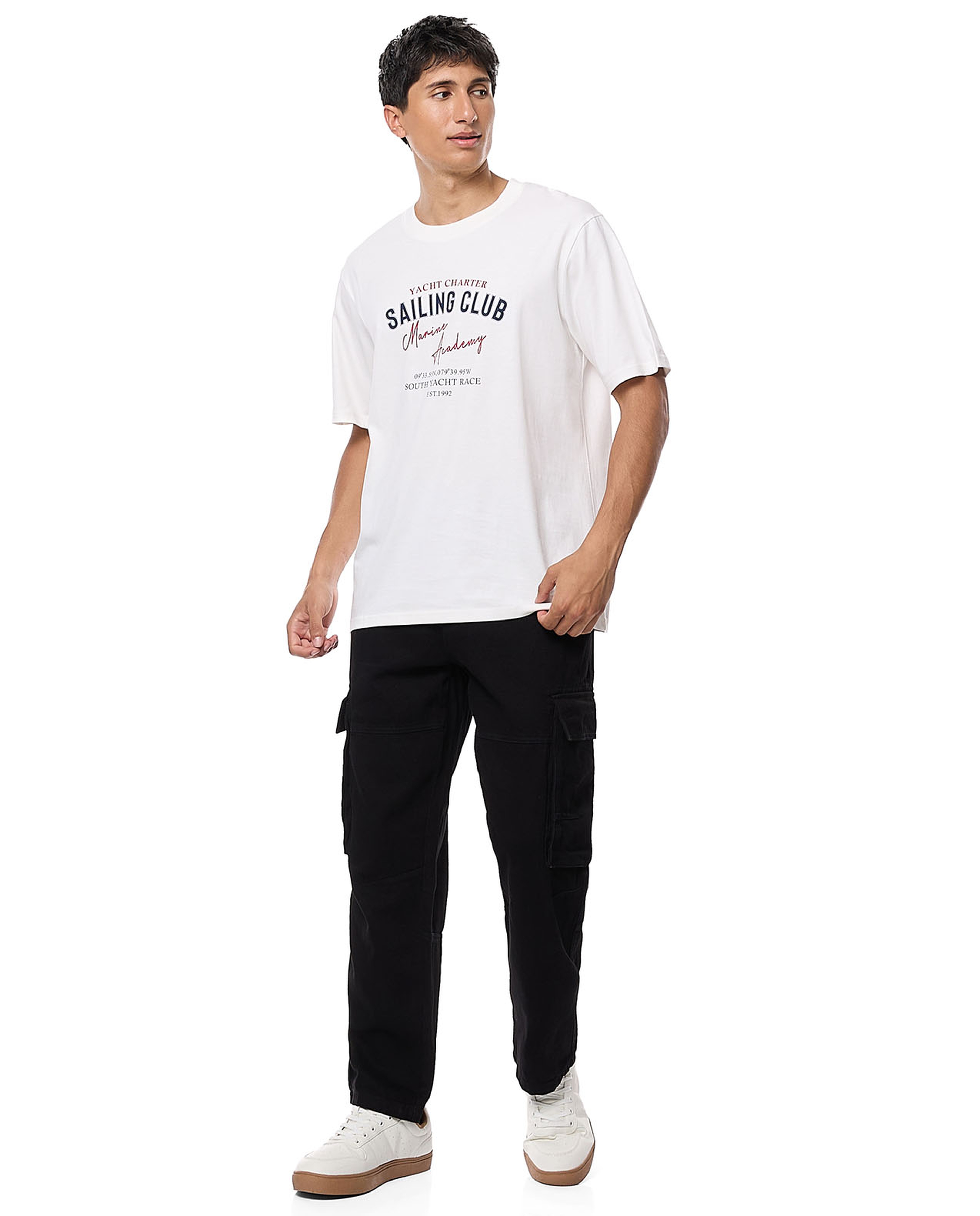 Typography Print T-Shirt with Crew Neck and Short Sleeves