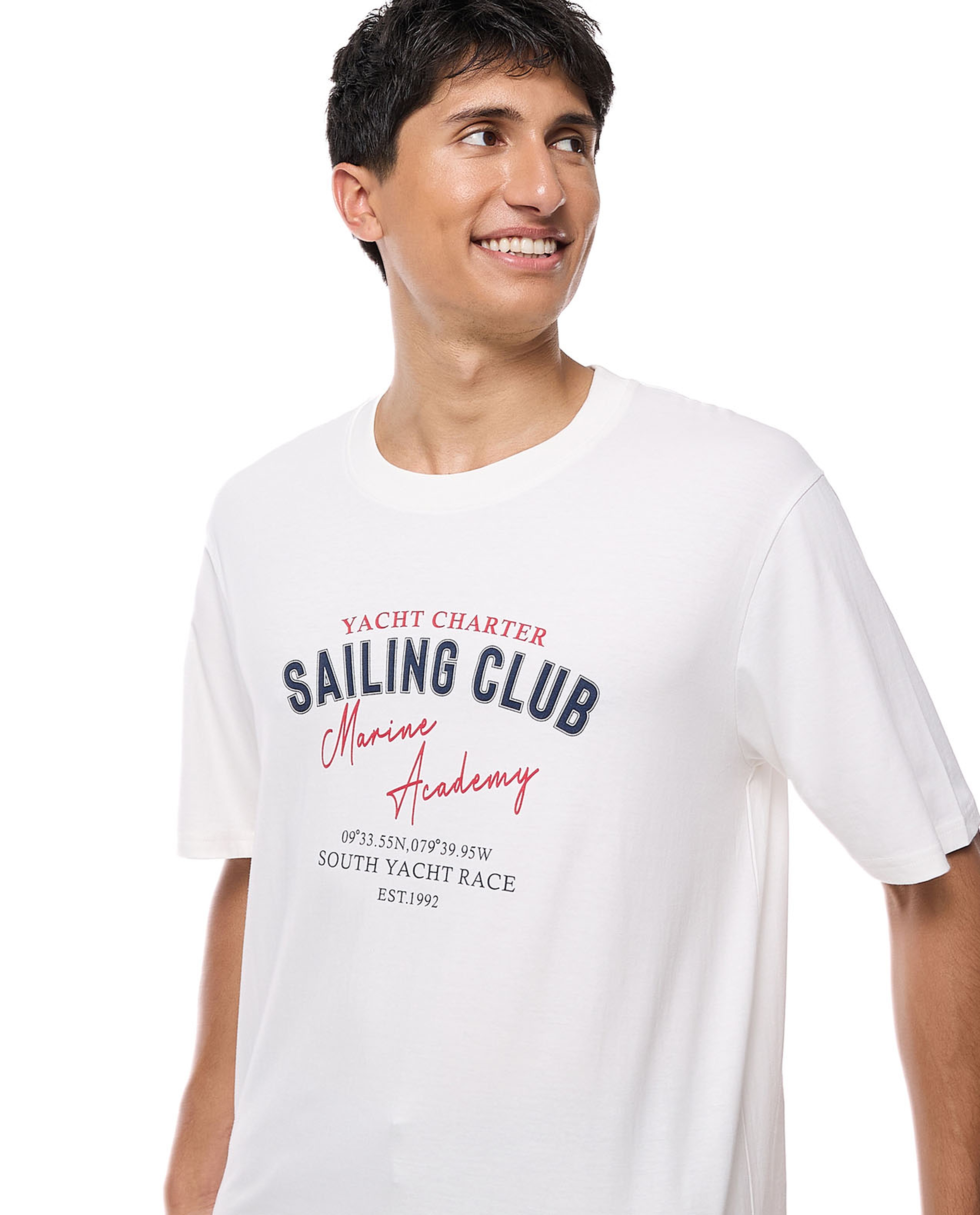 Typography Print T-Shirt with Crew Neck and Short Sleeves