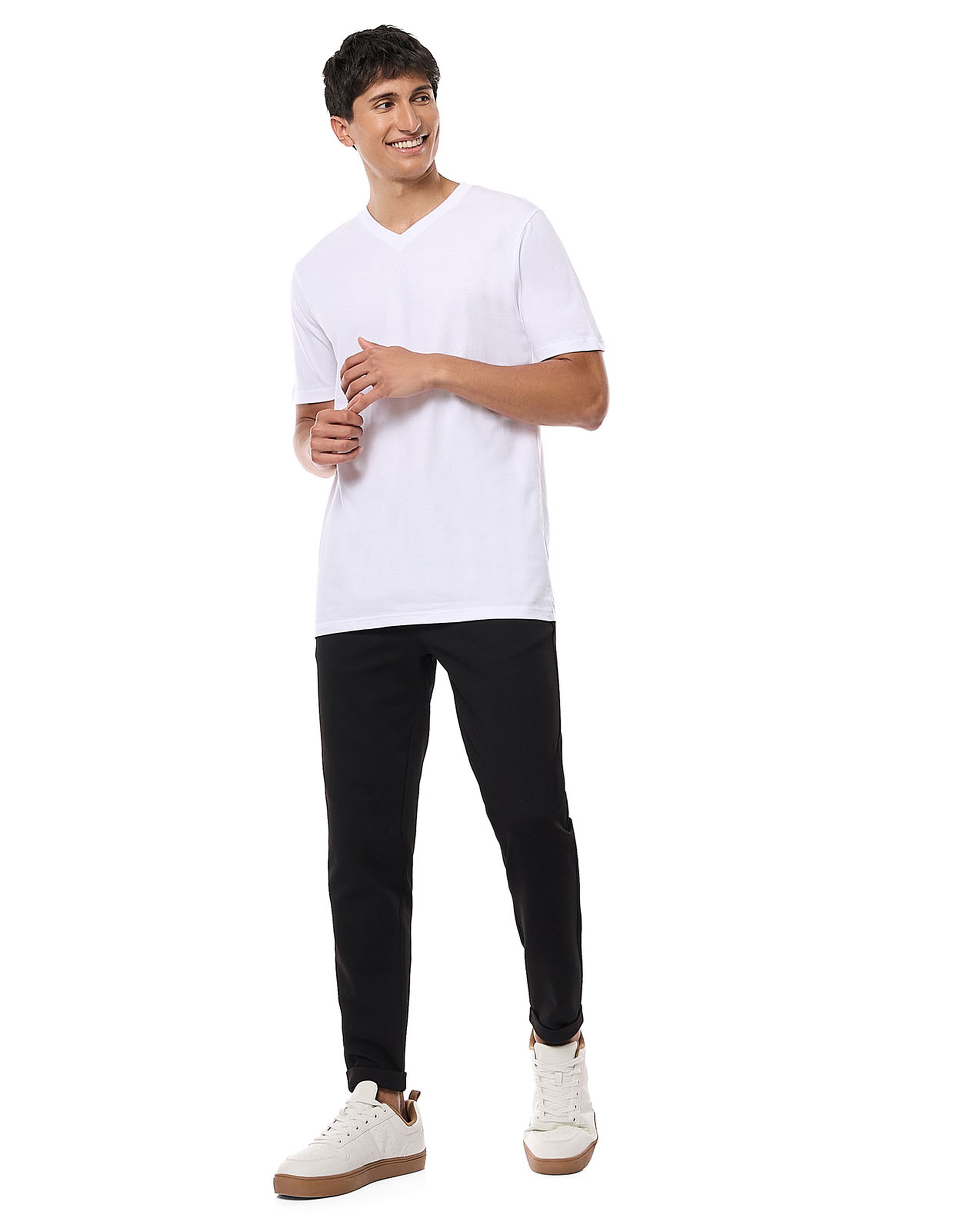 Solid T-Shirt with V-Neck and Short Sleeves