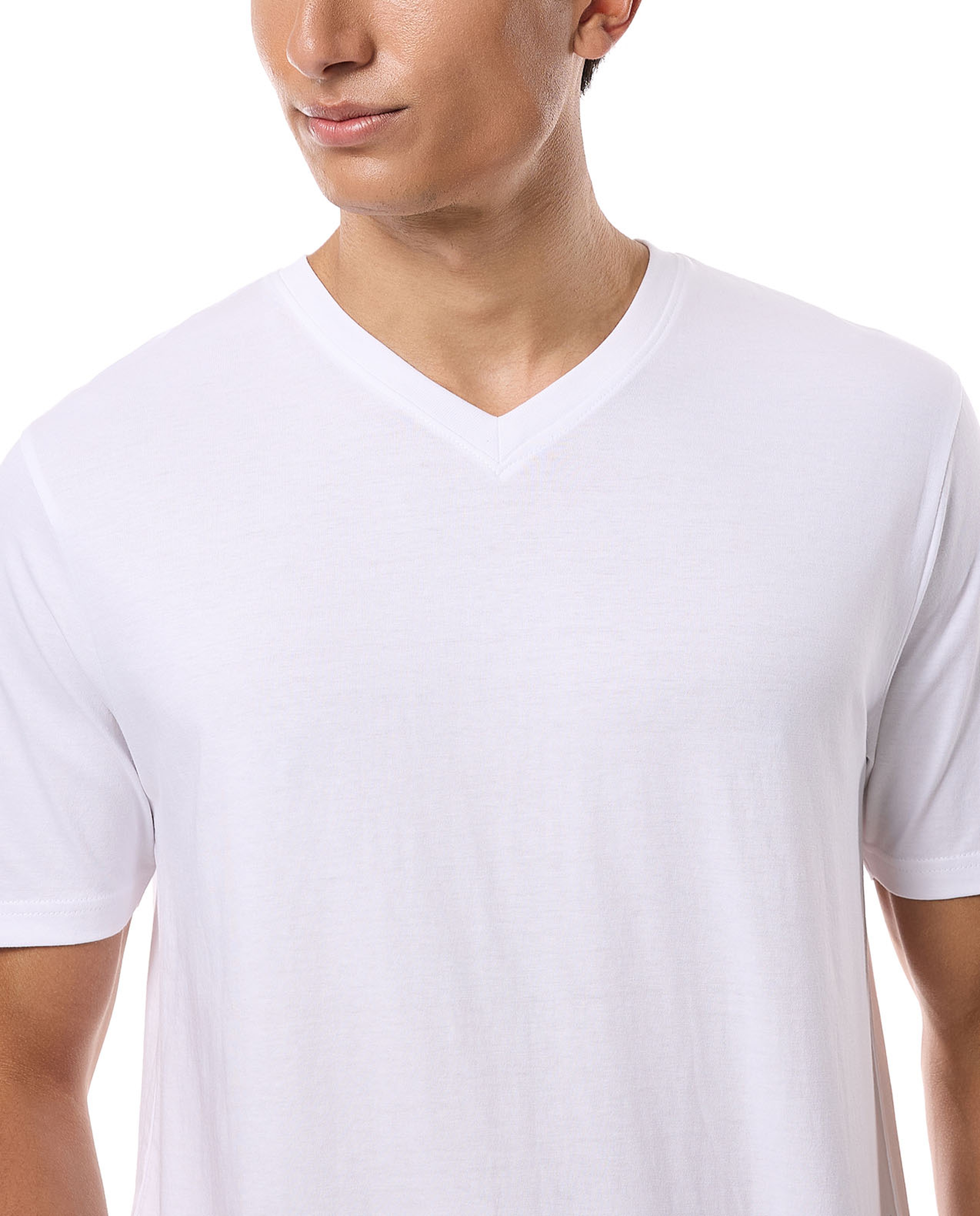 Solid T-Shirt with V-Neck and Short Sleeves