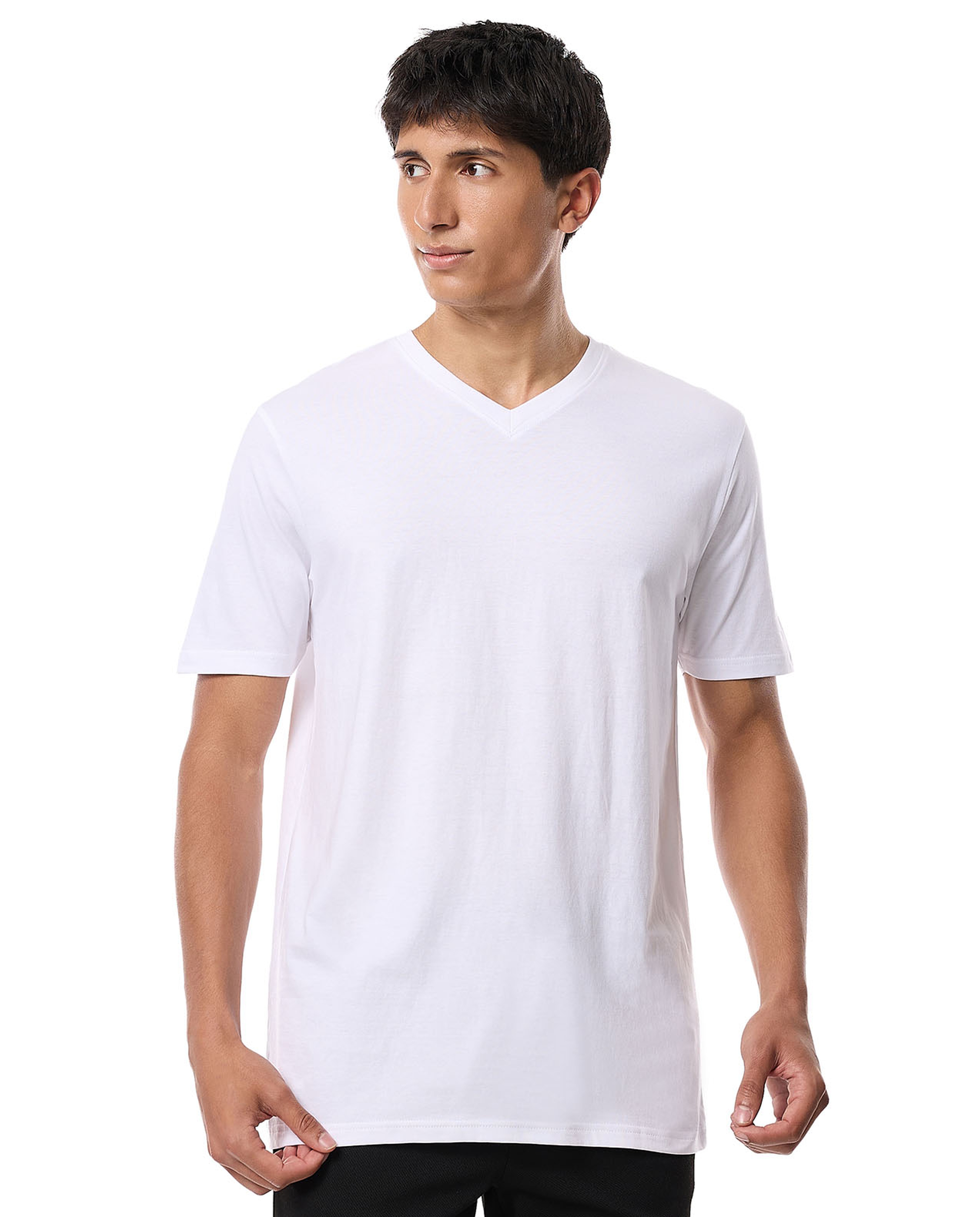 Solid T-Shirt with V-Neck and Short Sleeves