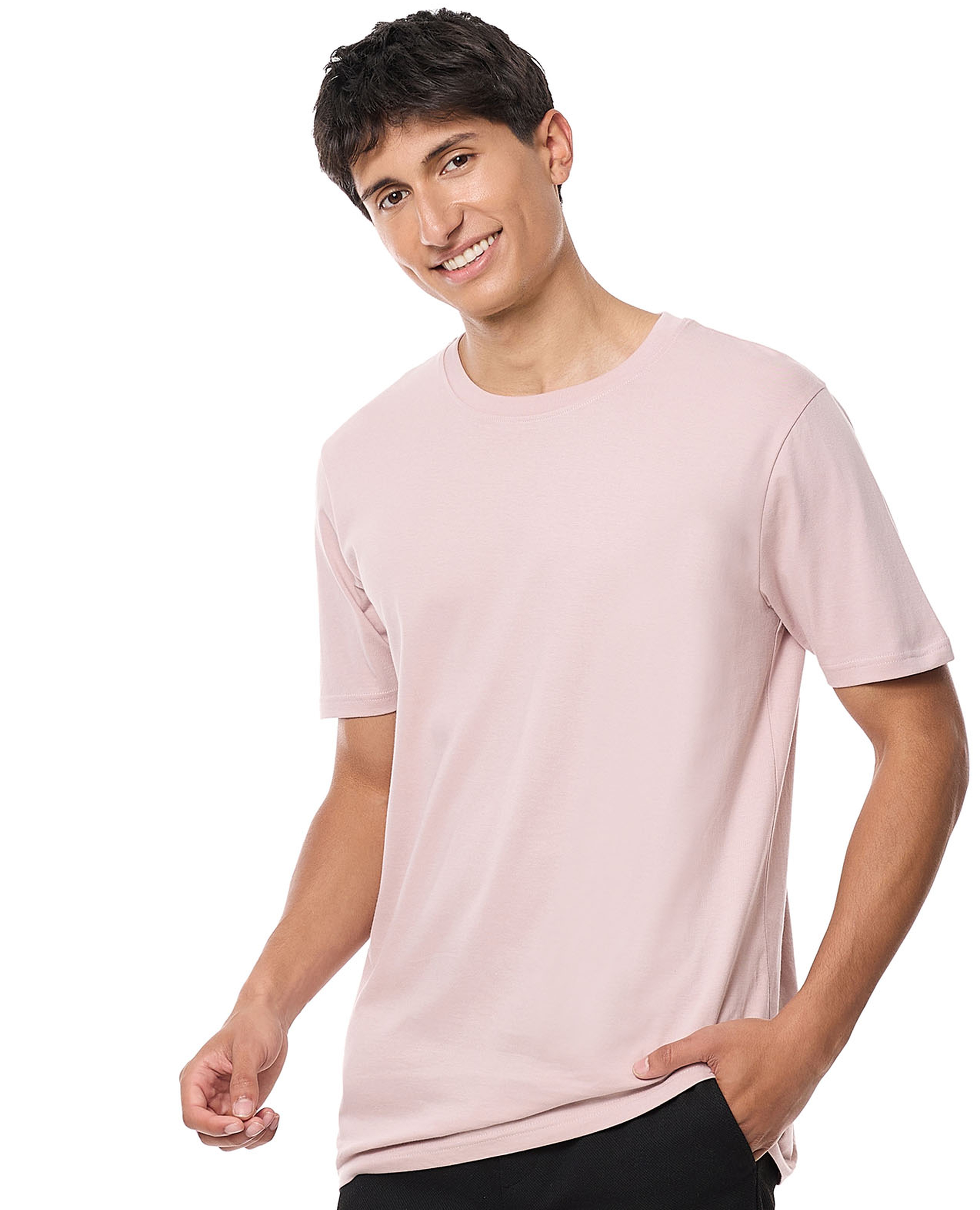 تيشيرت سادة برقبة مستديرة وأكمام قصيرة