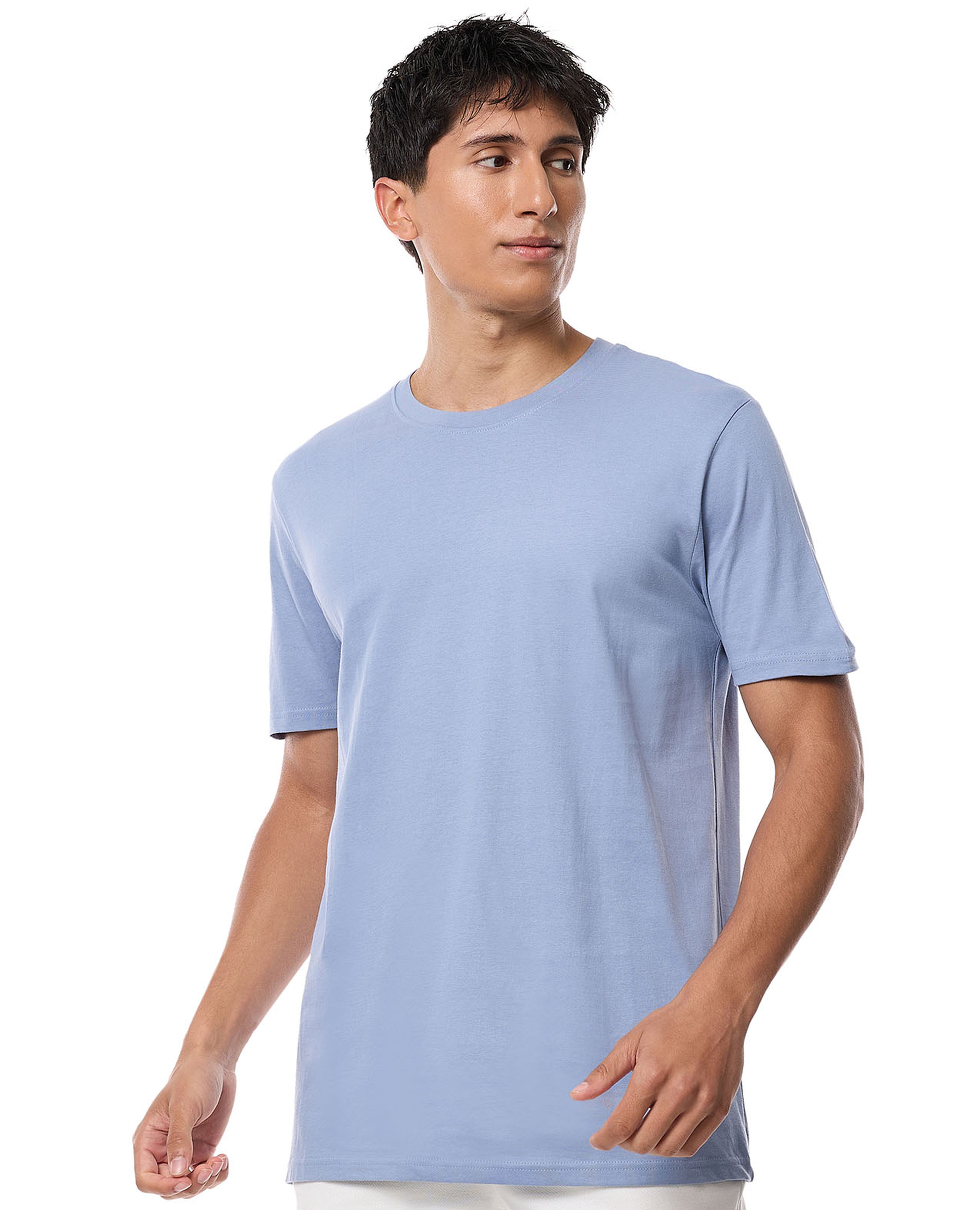 تيشيرت سادة برقبة مستديرة وأكمام قصيرة