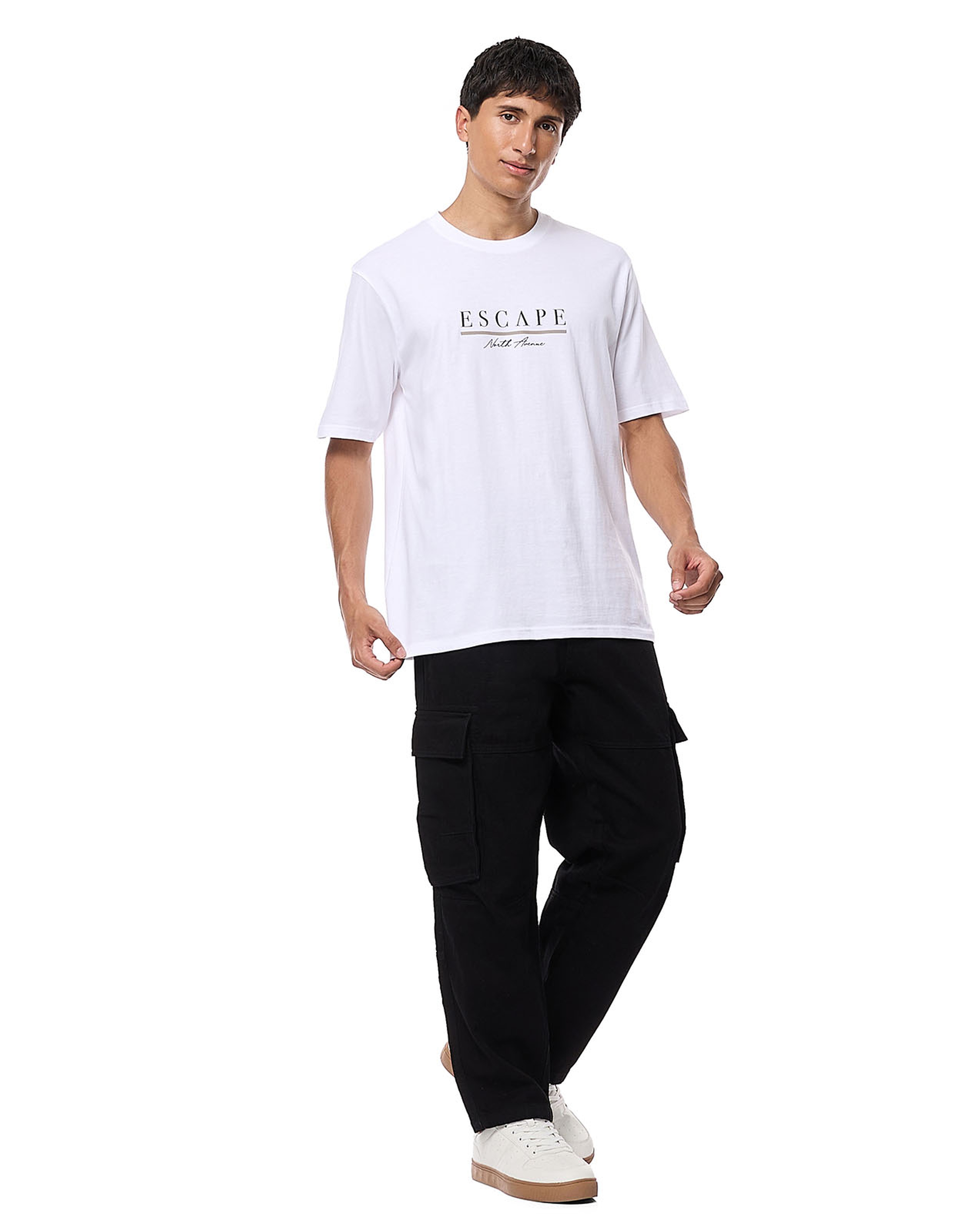 Typography Print T-Shirt with Crew Neck and Short Sleeves