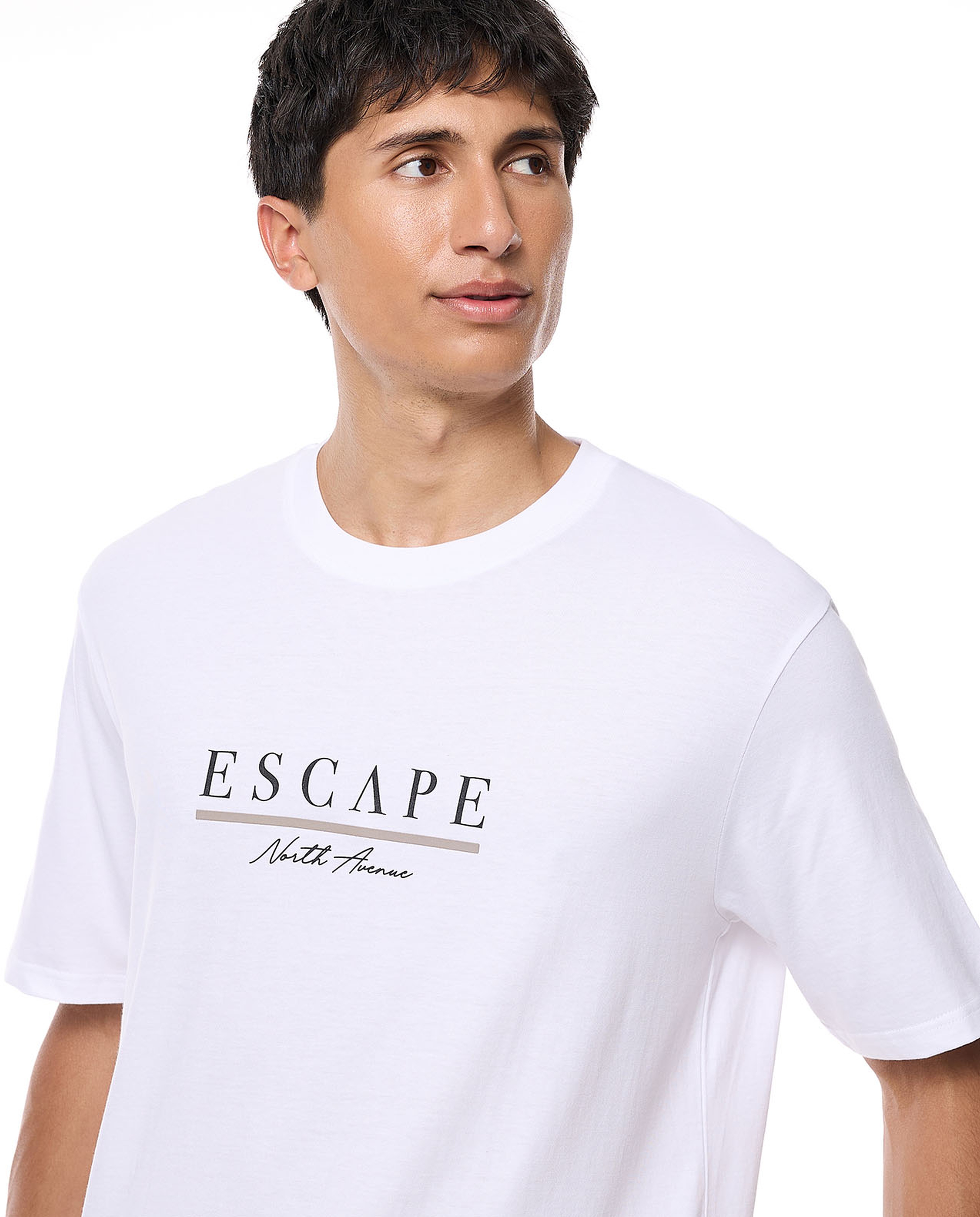 Typography Print T-Shirt with Crew Neck and Short Sleeves