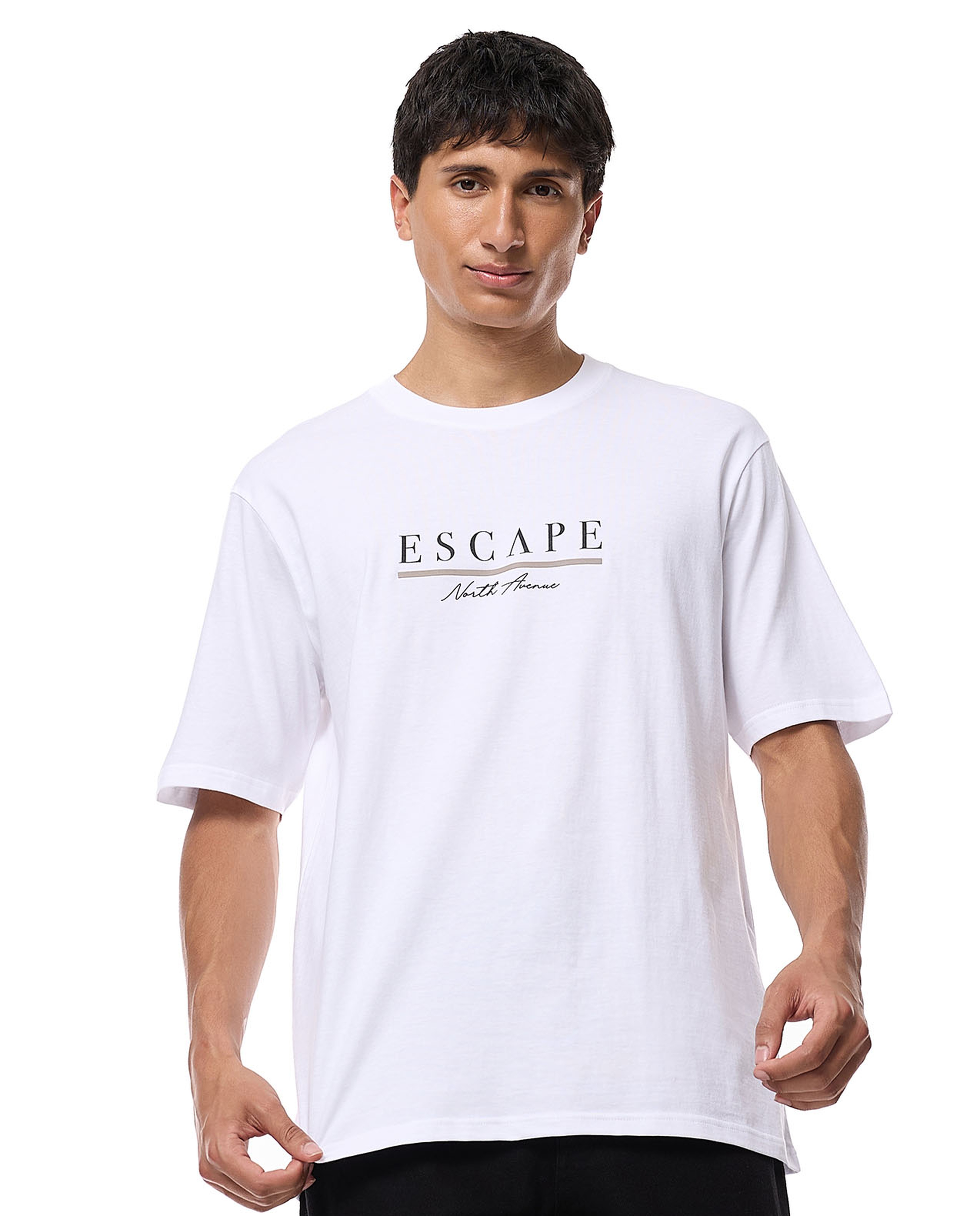 Typography Print T-Shirt with Crew Neck and Short Sleeves