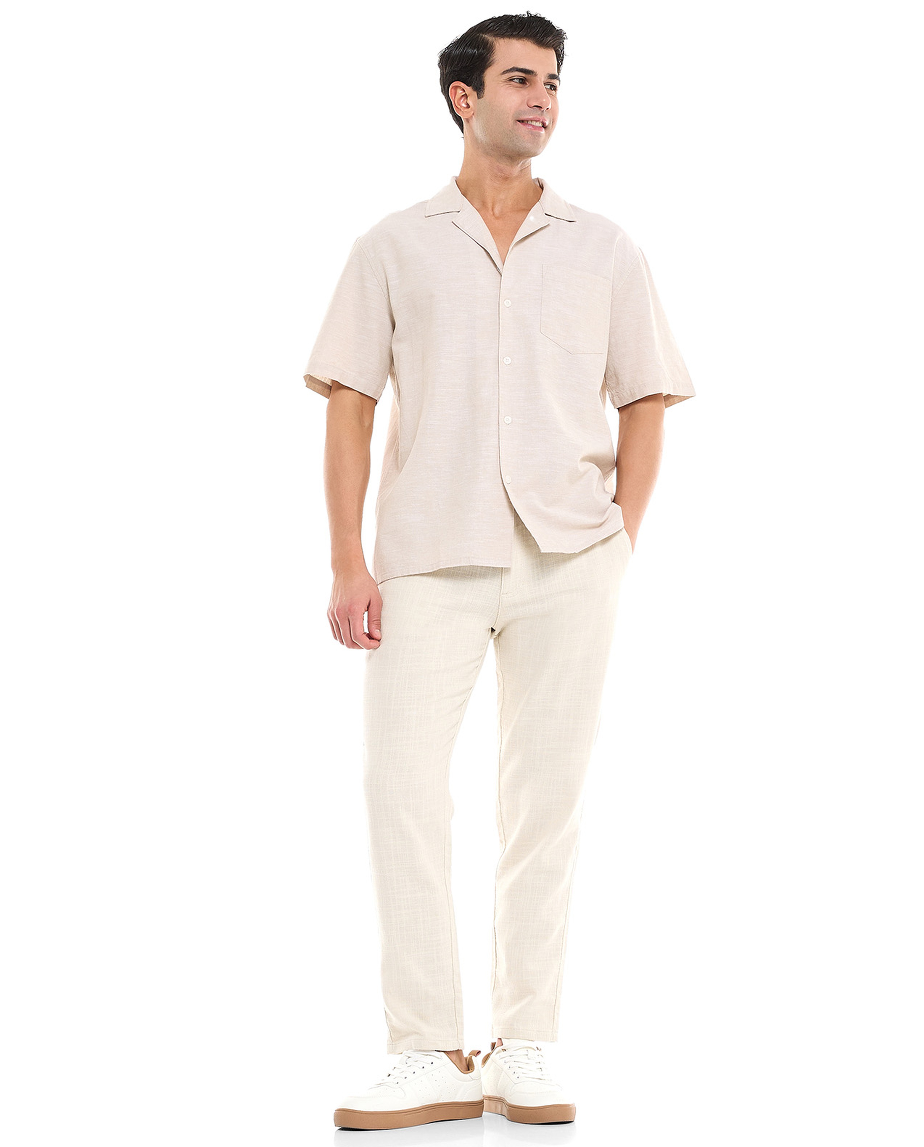 Textured Pants With Drawstring Waist